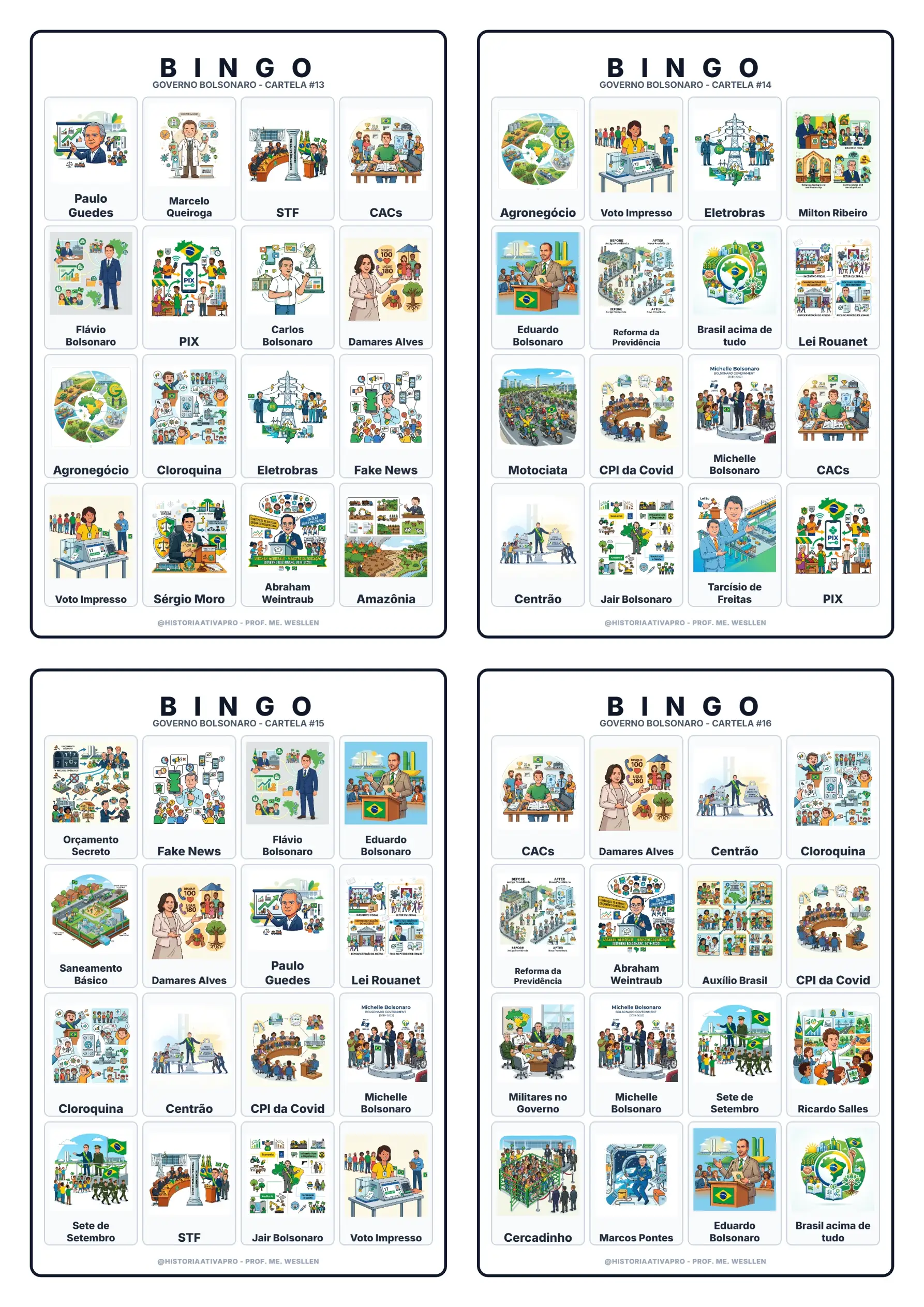 Bingo de História: Governo Bolsonaro - 9º Ano — amostra 2: Jogo de Bingo sobre o Governo Bolsonaro e a História do Brasil…