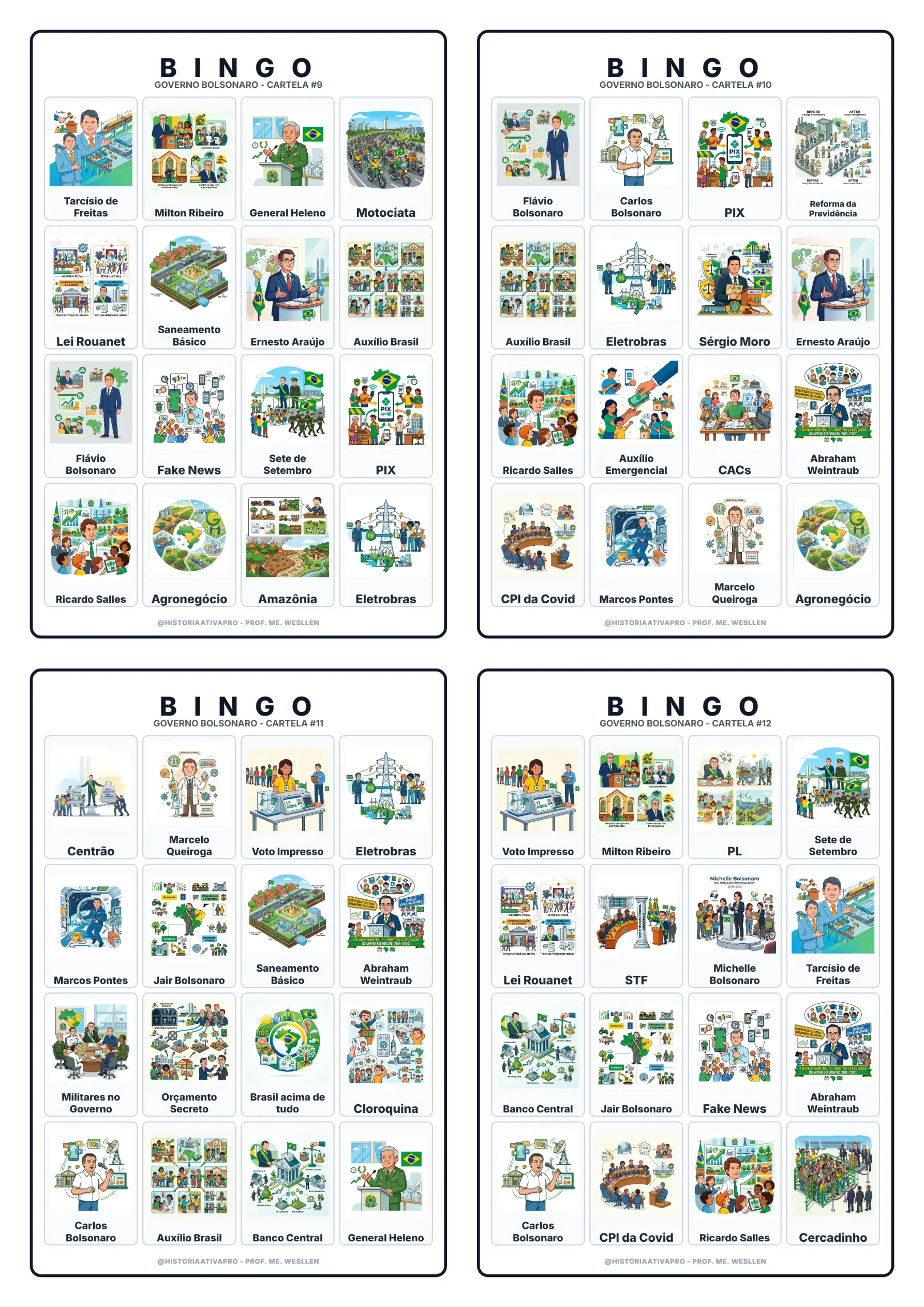 Bingo de História: Governo Bolsonaro - 9º Ano — amostra 3: Jogo de Bingo sobre o Governo Bolsonaro e a História do Brasil…