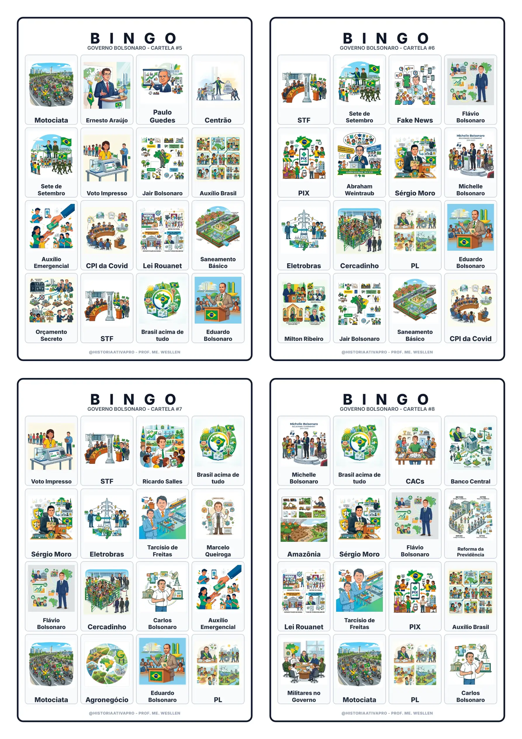 Bingo de História: Governo Bolsonaro - 9º Ano — amostra 4: Jogo de Bingo sobre o Governo Bolsonaro e a História do Brasil…