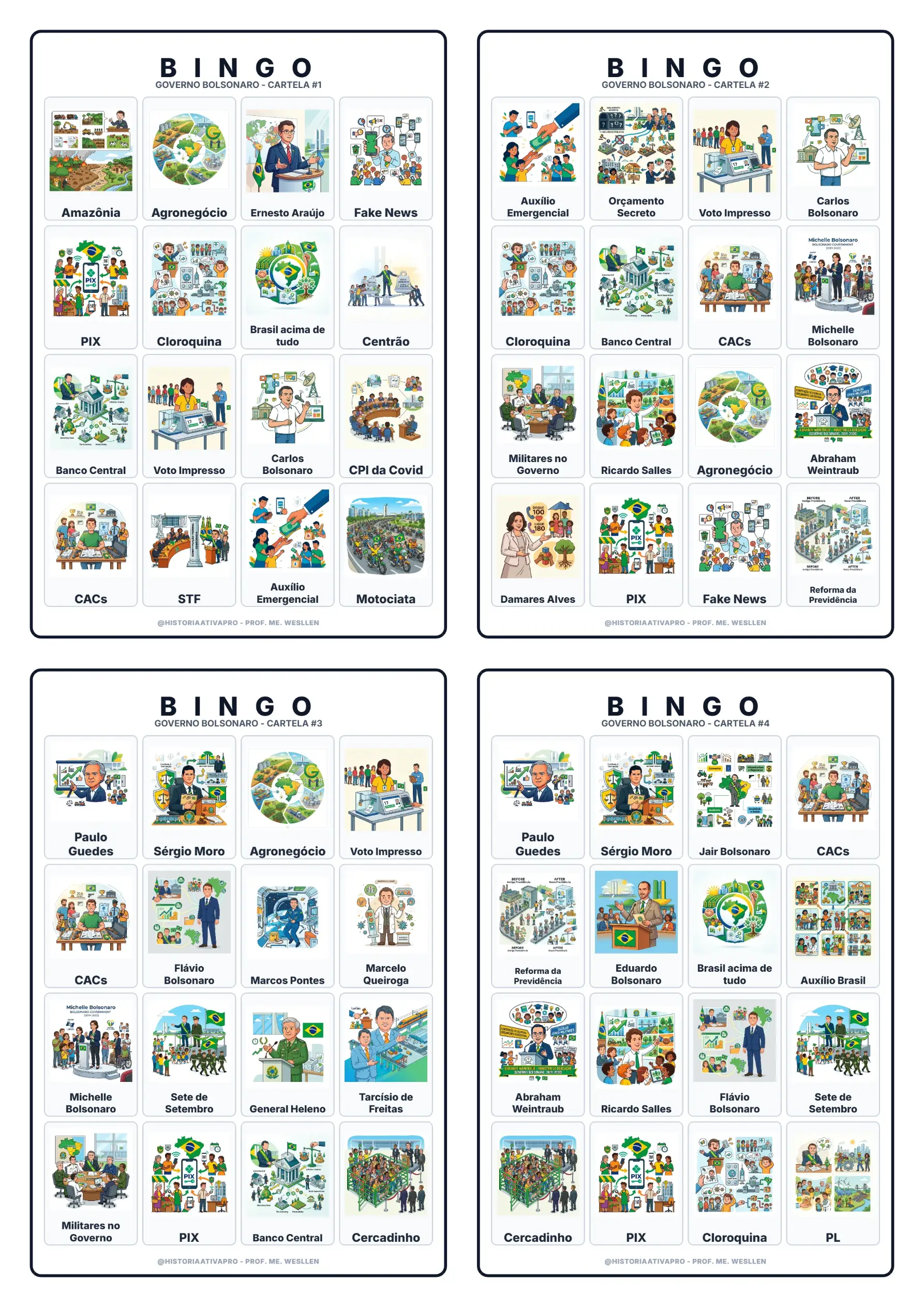 Bingo de História: Governo Bolsonaro - 9º Ano — amostra 5: Jogo de Bingo sobre o Governo Bolsonaro e a História do Brasil…
