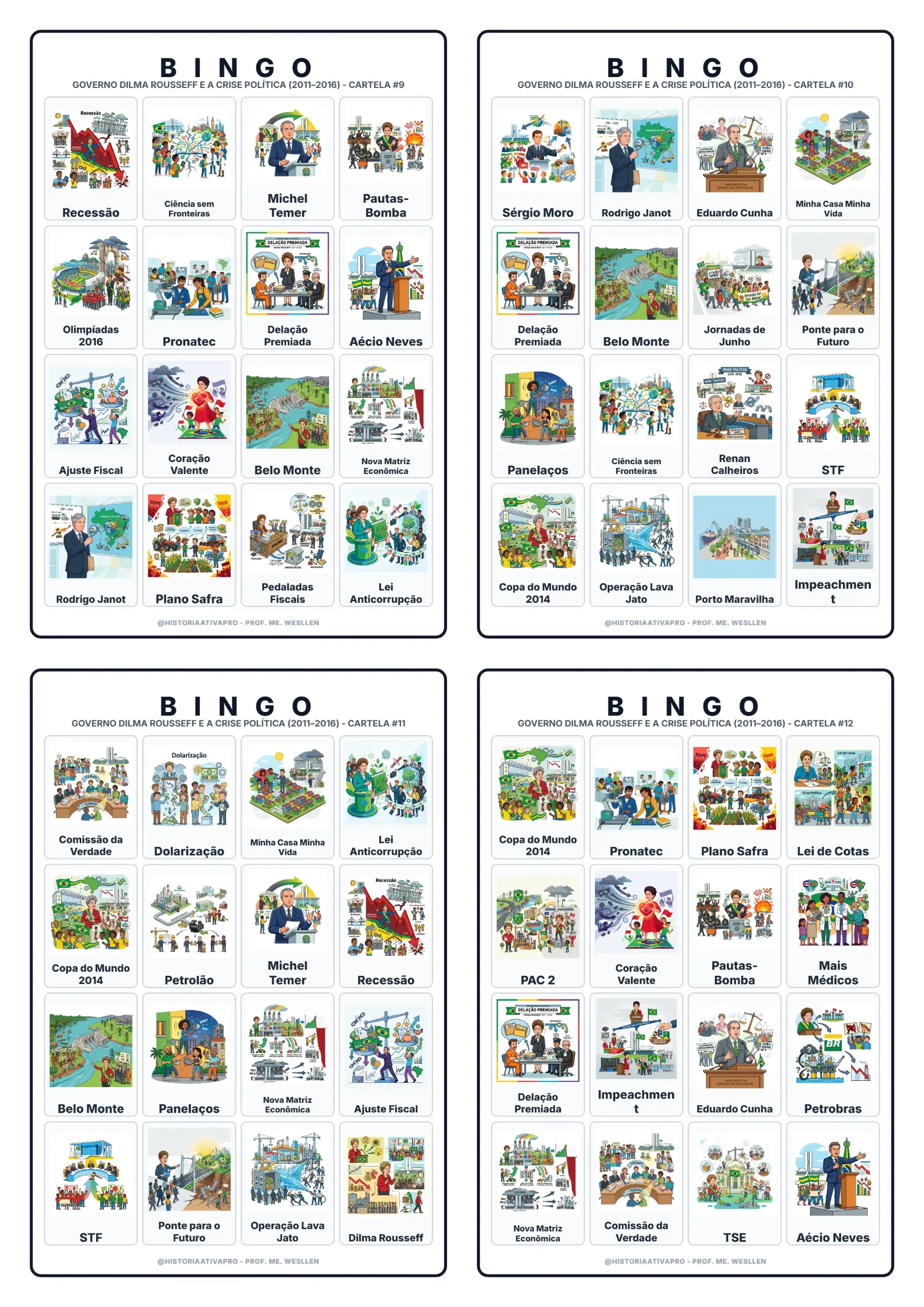 Bingo de História: Governo Dilma e Crise Política - 9º Ano — amostra 5: Jogo de Bingo sobre o Governo Dilma Rousseff e a…