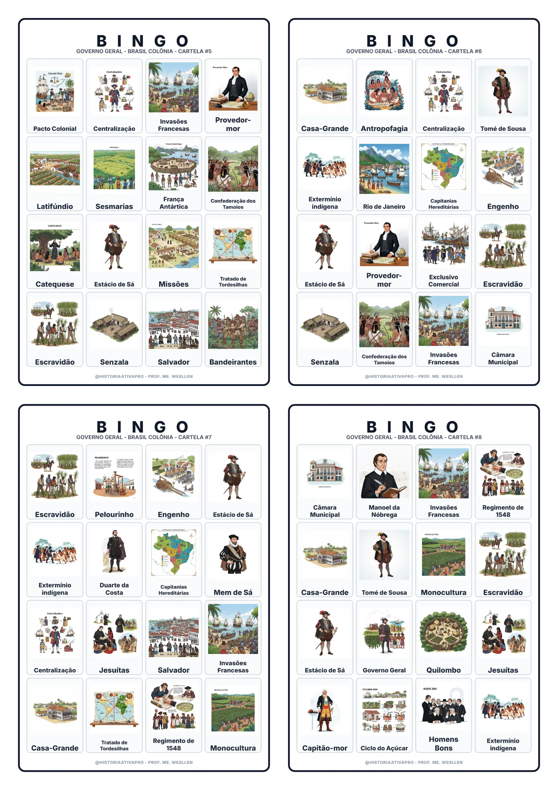 Bingo de História: Governo-Geral no Brasil - 7º Ano — amostra 4: Jogo de Bingo sobre o Governo-Geral e a centralização…