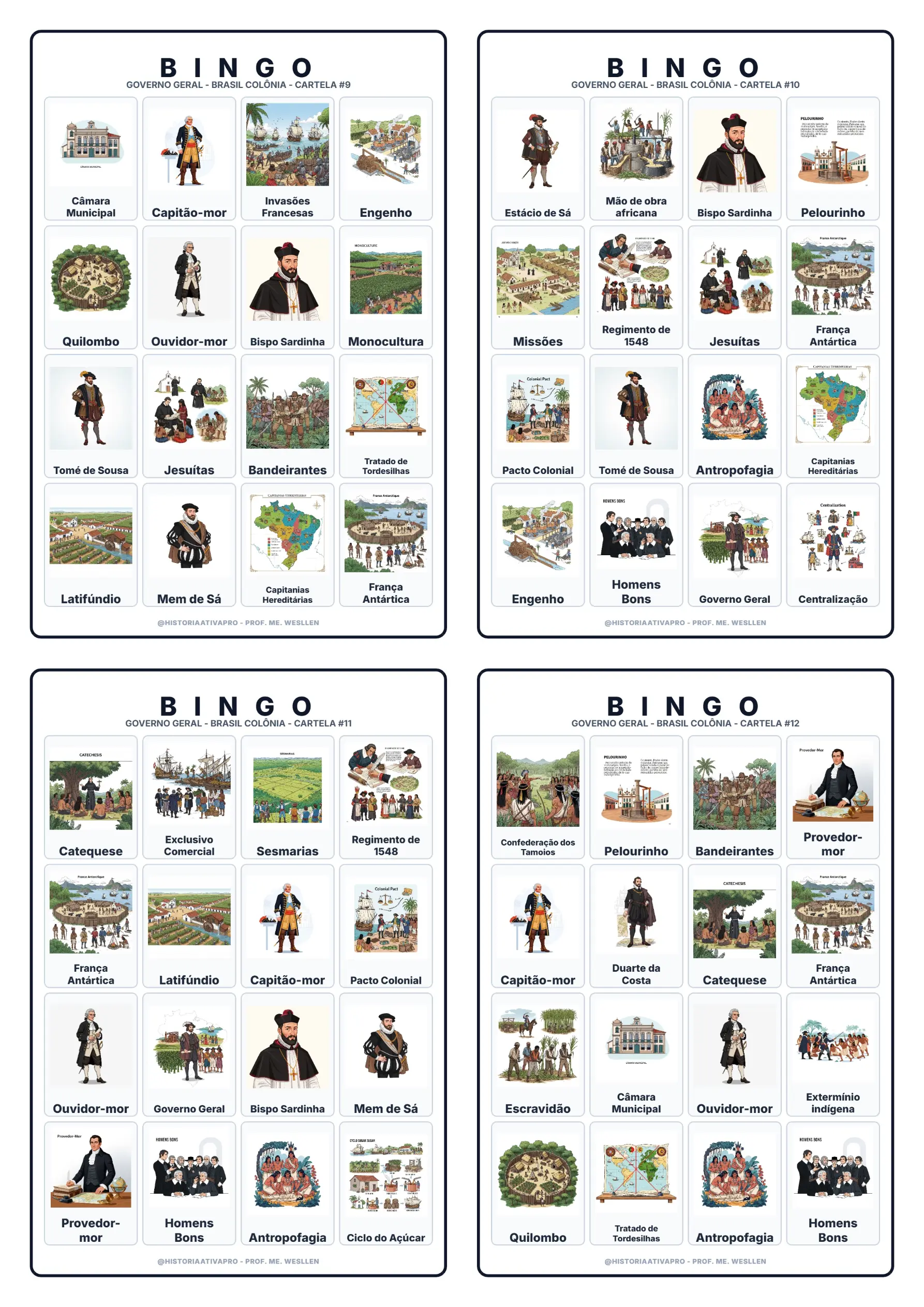 Bingo de História: Governo-Geral no Brasil - 7º Ano — amostra 5: Jogo de Bingo sobre o Governo-Geral e a centralização…