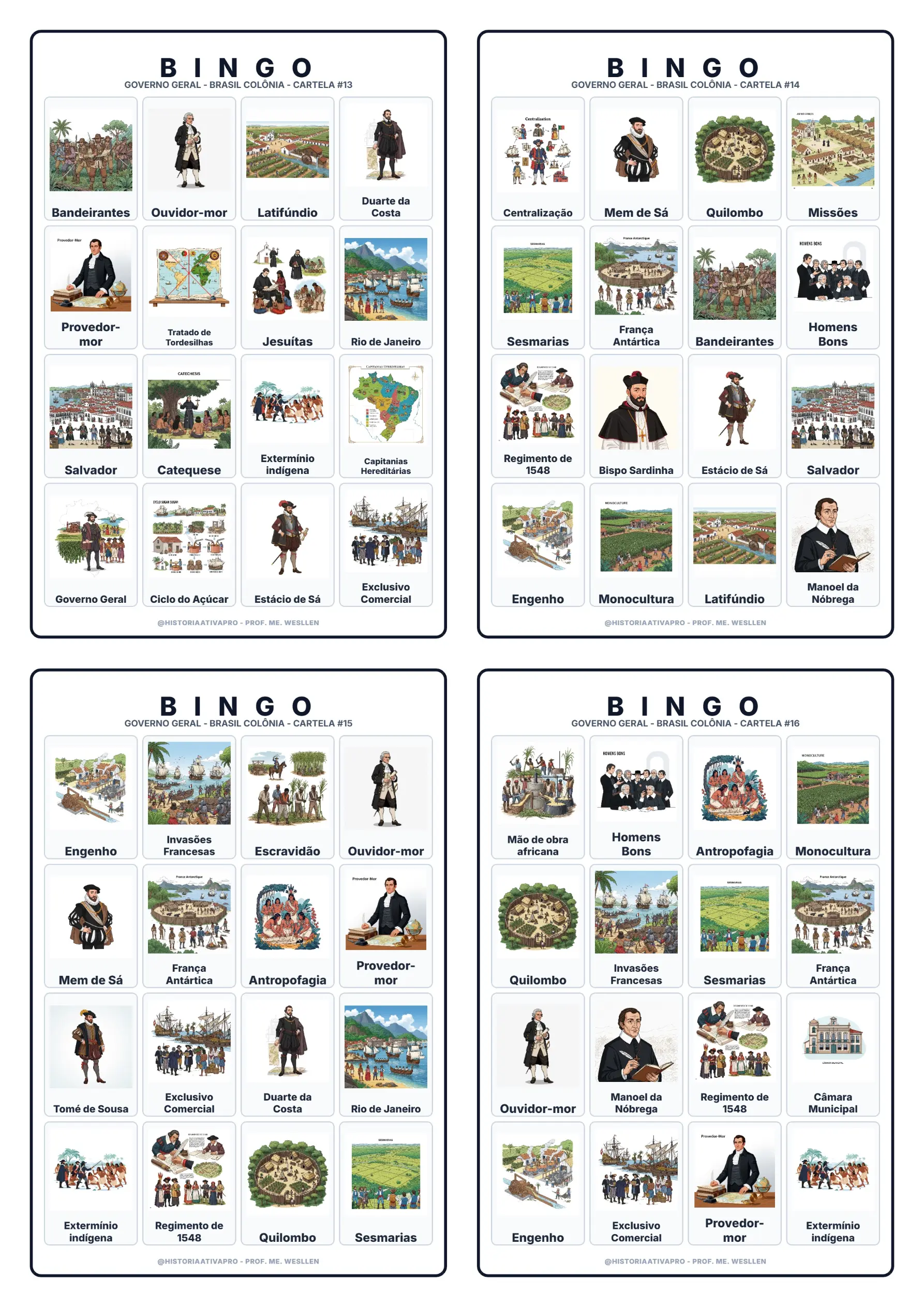 Bingo de História: Governo-Geral no Brasil - 7º Ano — amostra 6: Jogo de Bingo sobre o Governo-Geral e a centralização…