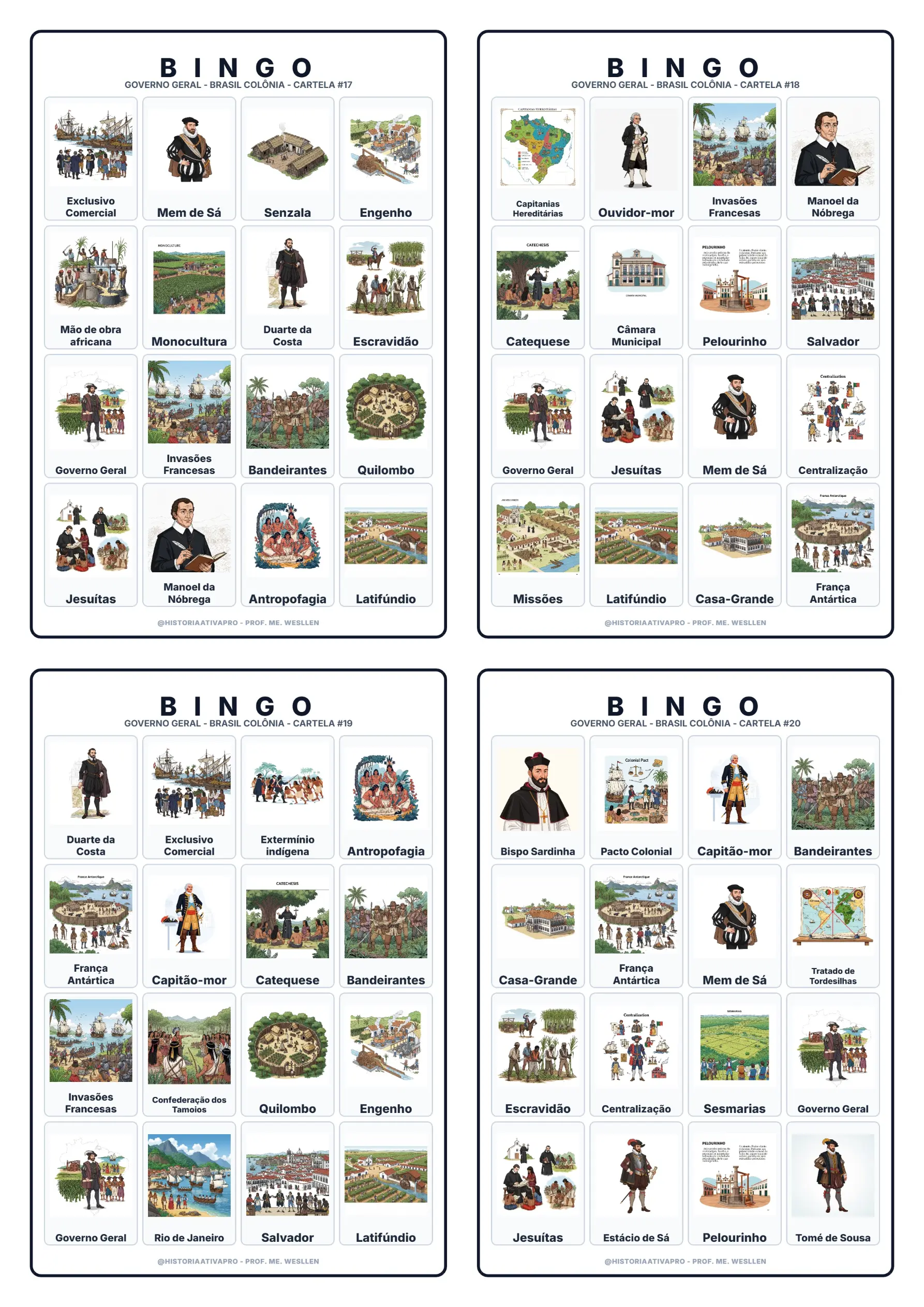 Bingo de História: Governo-Geral no Brasil - 7º Ano — amostra 7: Jogo de Bingo sobre o Governo-Geral e a centralização…