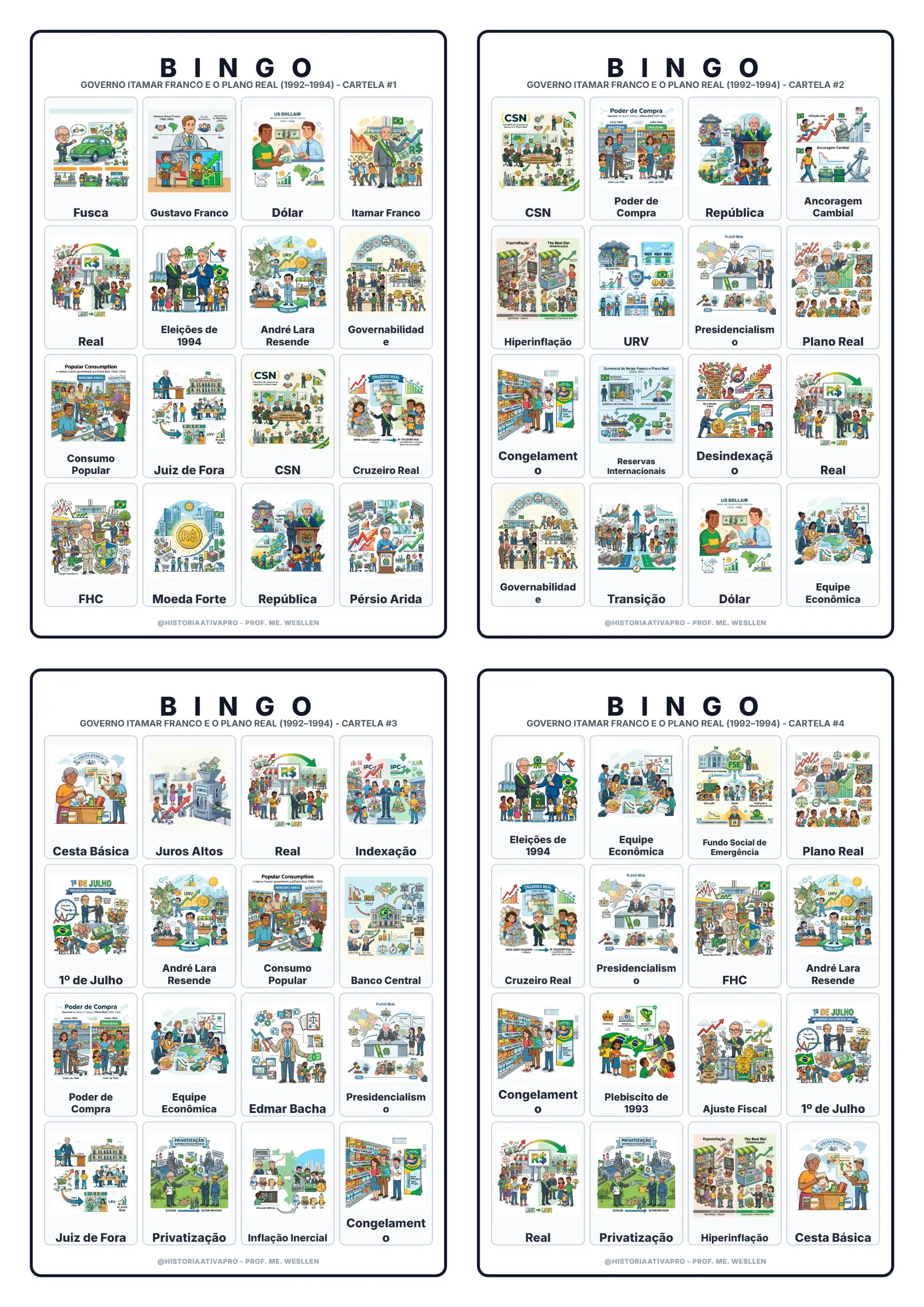 Bingo de História: Governo Itamar e Plano Real - 9º Ano — capa do material