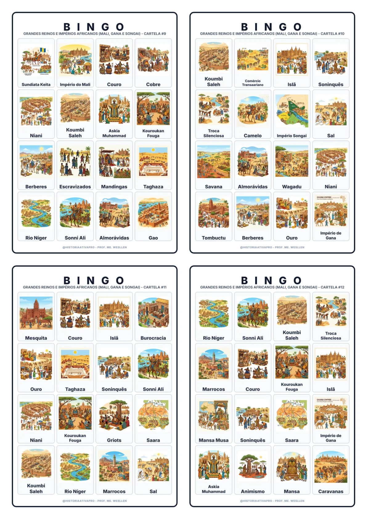 Bingo de História: Grandes Reinos e Impérios Africanos - Mali, Gana e Songai — amostra 5: Jogo de Bingo sobre os Grandes…