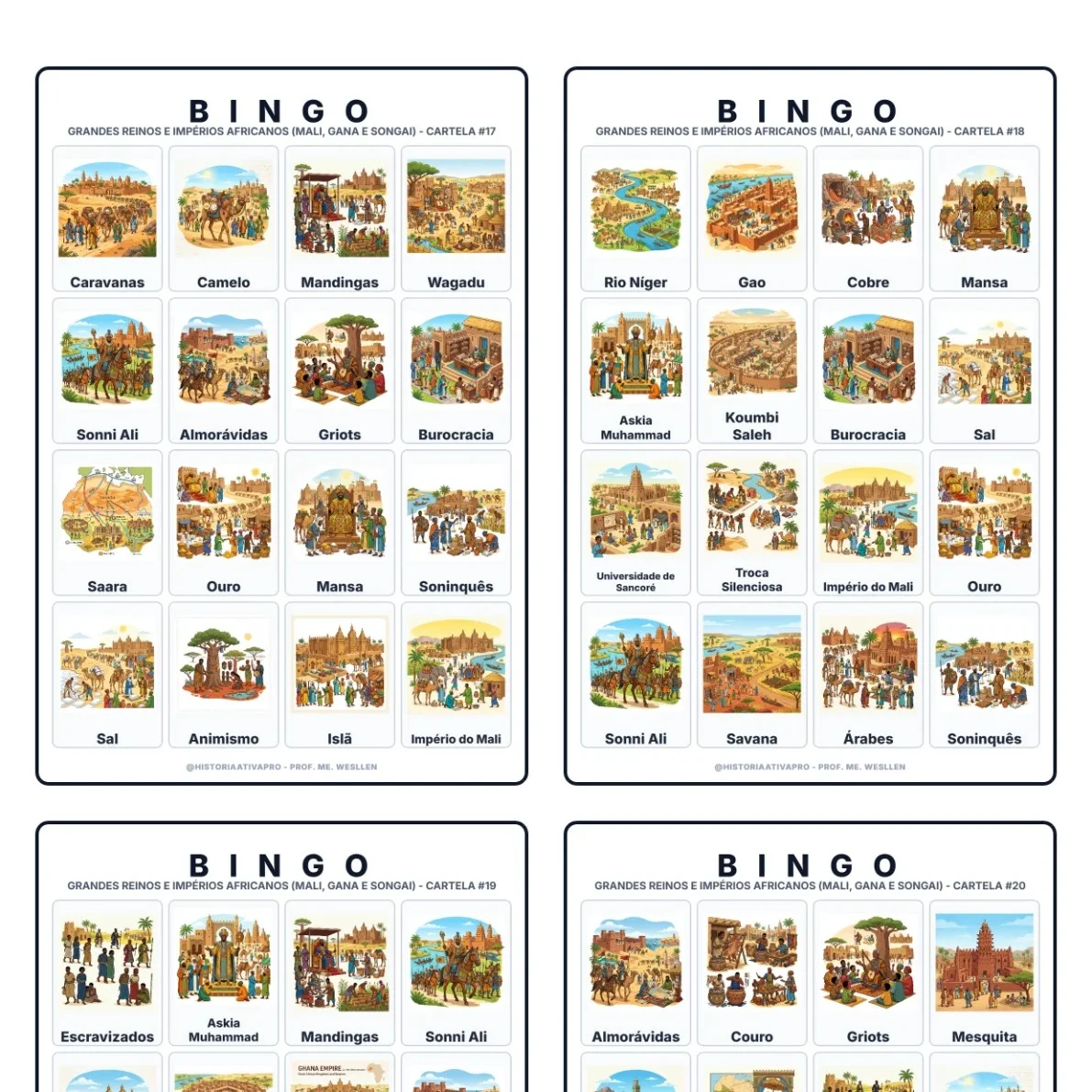 Bingo de História: Grandes Reinos e Impérios Africanos - Mali, Gana e Songai — amostra 6: Jogo de Bingo sobre os Grandes…
