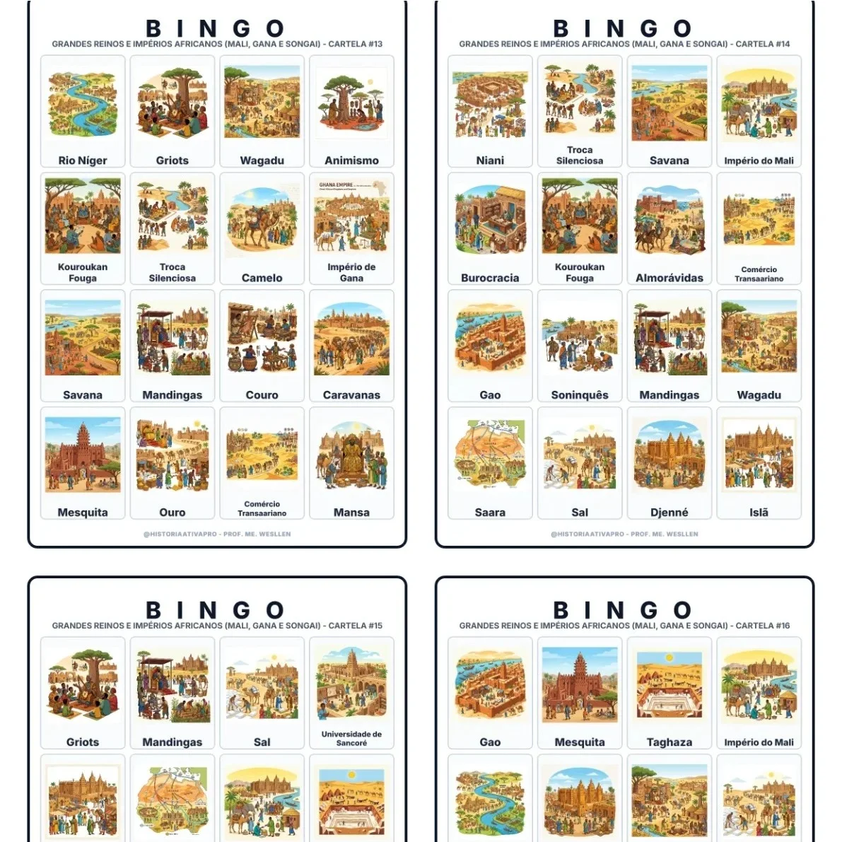 Bingo de História: Grandes Reinos e Impérios Africanos - Mali, Gana e Songai — Jogos pedagógicos para Fundamental II…