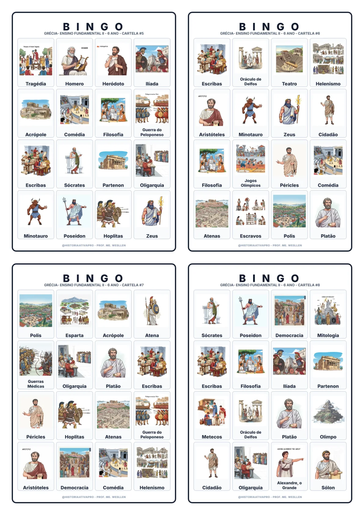 Bingo de História: Grécia Antiga - 6º Ano — amostra 4: Jogo de Bingo sobre a Grécia Antiga, pólis, democracia e mitologia Bingo de História: Grécia Antiga - 6º Ano — amostra 4: Jogo de Bingo sobre a Grécia Antiga, pólis, democracia e mitologia