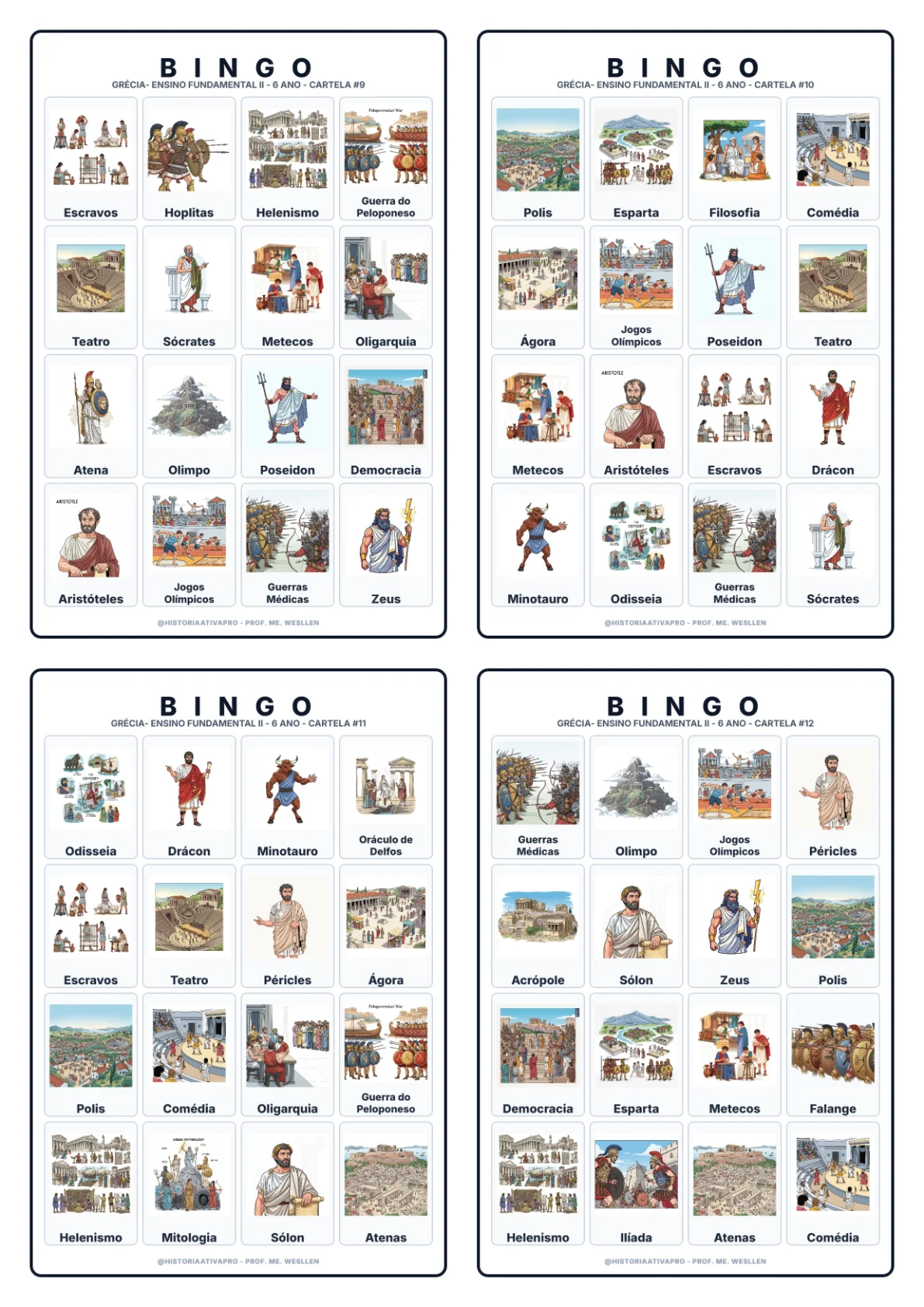 Bingo de História: Grécia Antiga - 6º Ano — amostra 5: Jogo de Bingo sobre a Grécia Antiga, pólis, democracia e mitologia Bingo de História: Grécia Antiga - 6º Ano — amostra 5: Jogo de Bingo sobre a Grécia Antiga, pólis, democracia e mitologia