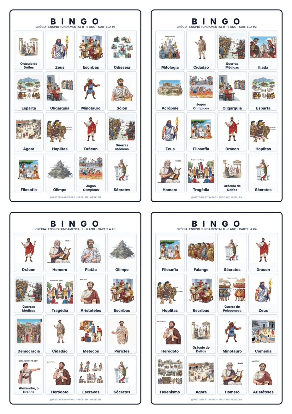 Bingo de História: Grécia Antiga - 6º Ano — Jogos pedagógicos para Fundamental II (6º–9º): Jogo de Bingo sobre a Grécia…