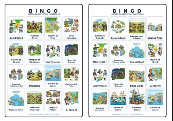 Bingo de História: Guerra da Cisplatina - 8º Ano — amostra 6: Jogo de Bingo sobre a Guerra da Cisplatina (1825–1828) Bingo de História: Guerra da Cisplatina - 8º Ano — amostra 6: Jogo de Bingo sobre a Guerra da Cisplatina (1825–1828)