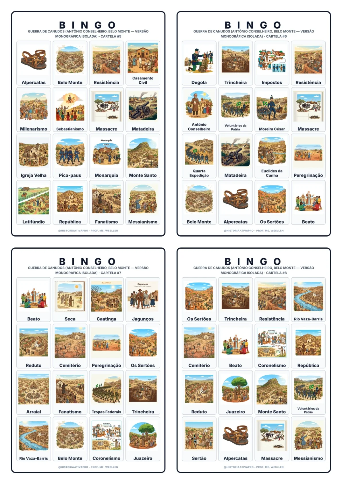 Bingo de História: Guerra de Canudos - 9º Ano — amostra 4: Jogo de Bingo sobre a Guerra de Canudos e Antônio Conselheiro