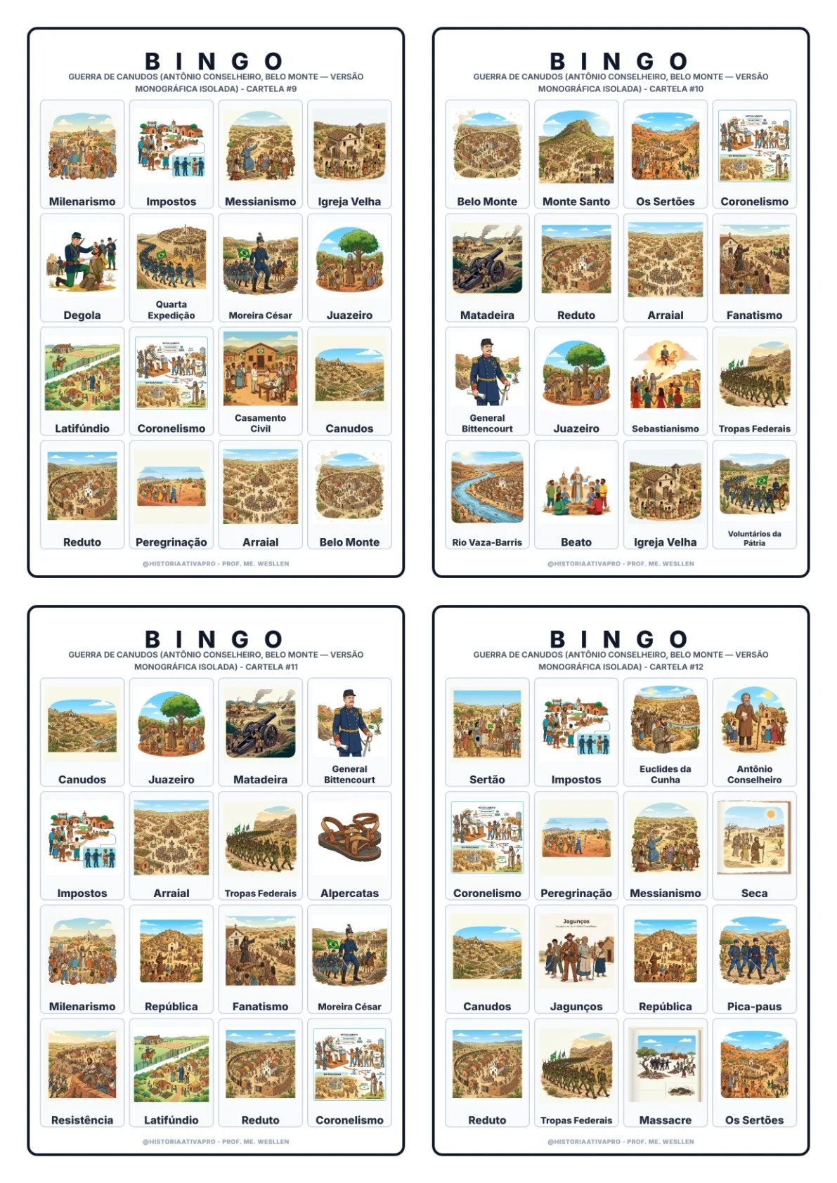 Bingo de História: Guerra de Canudos - 9º Ano — amostra 5: Jogo de Bingo sobre a Guerra de Canudos e Antônio Conselheiro