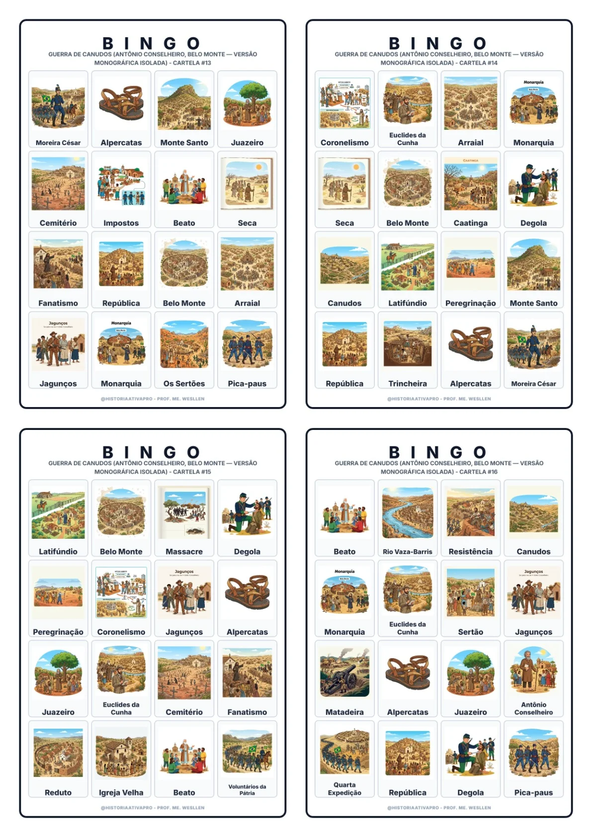 Bingo de História: Guerra de Canudos - 9º Ano — amostra 6: Jogo de Bingo sobre a Guerra de Canudos e Antônio Conselheiro