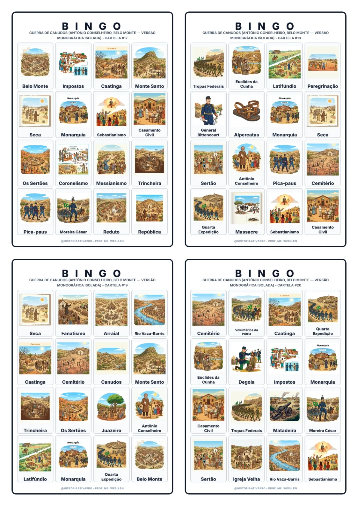 Bingo de História: Guerra de Canudos - 9º Ano — amostra 7: Jogo de Bingo sobre a Guerra de Canudos e Antônio Conselheiro