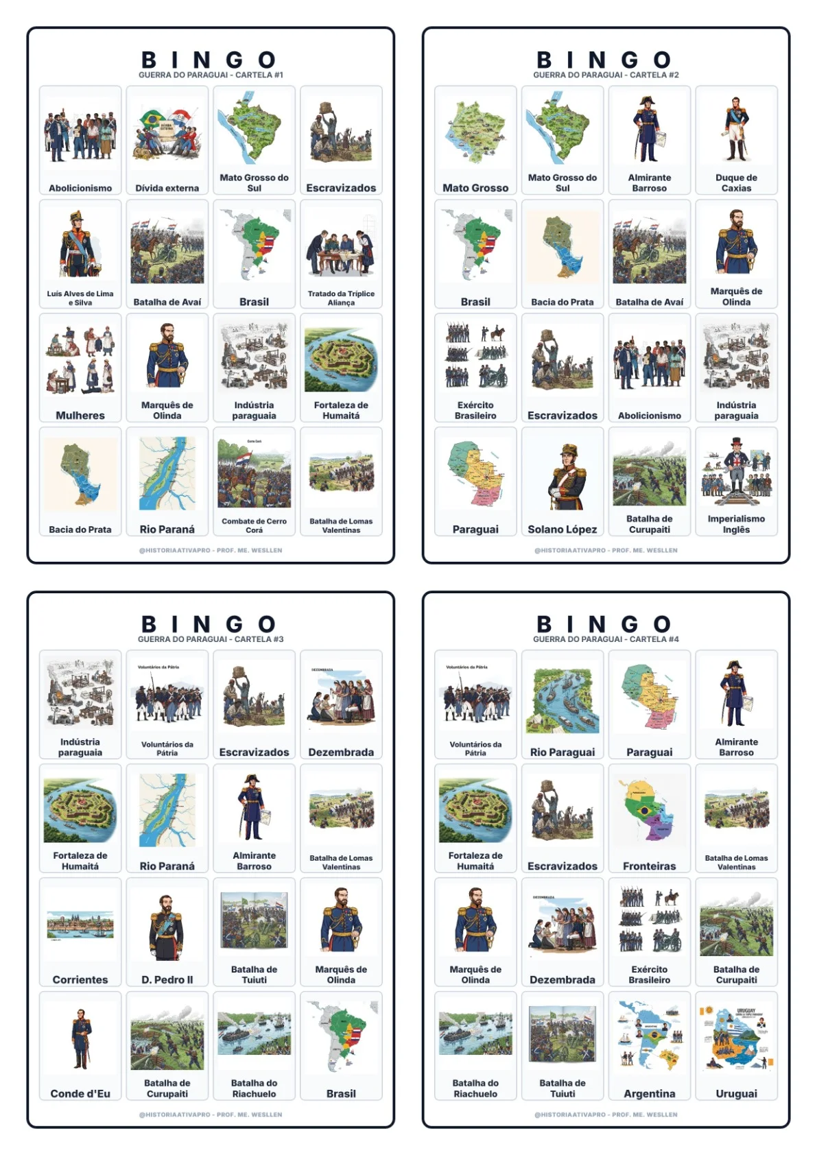 Bingo de História: Guerra do Paraguai - 8º Ano — Jogos pedagógicos para Fundamental II (6º–9º): Jogo de Bingo sobre a…