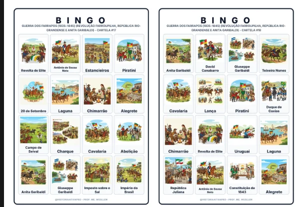 Bingo de História: Guerra dos Farrapos - 8º Ano — amostra 1: O que vem dentro?