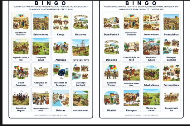 Bingo de História: Guerra dos Farrapos - 8º Ano — Jogos pedagógicos para Fundamental II (6º–9º): Jogo de Bingo sobre a…