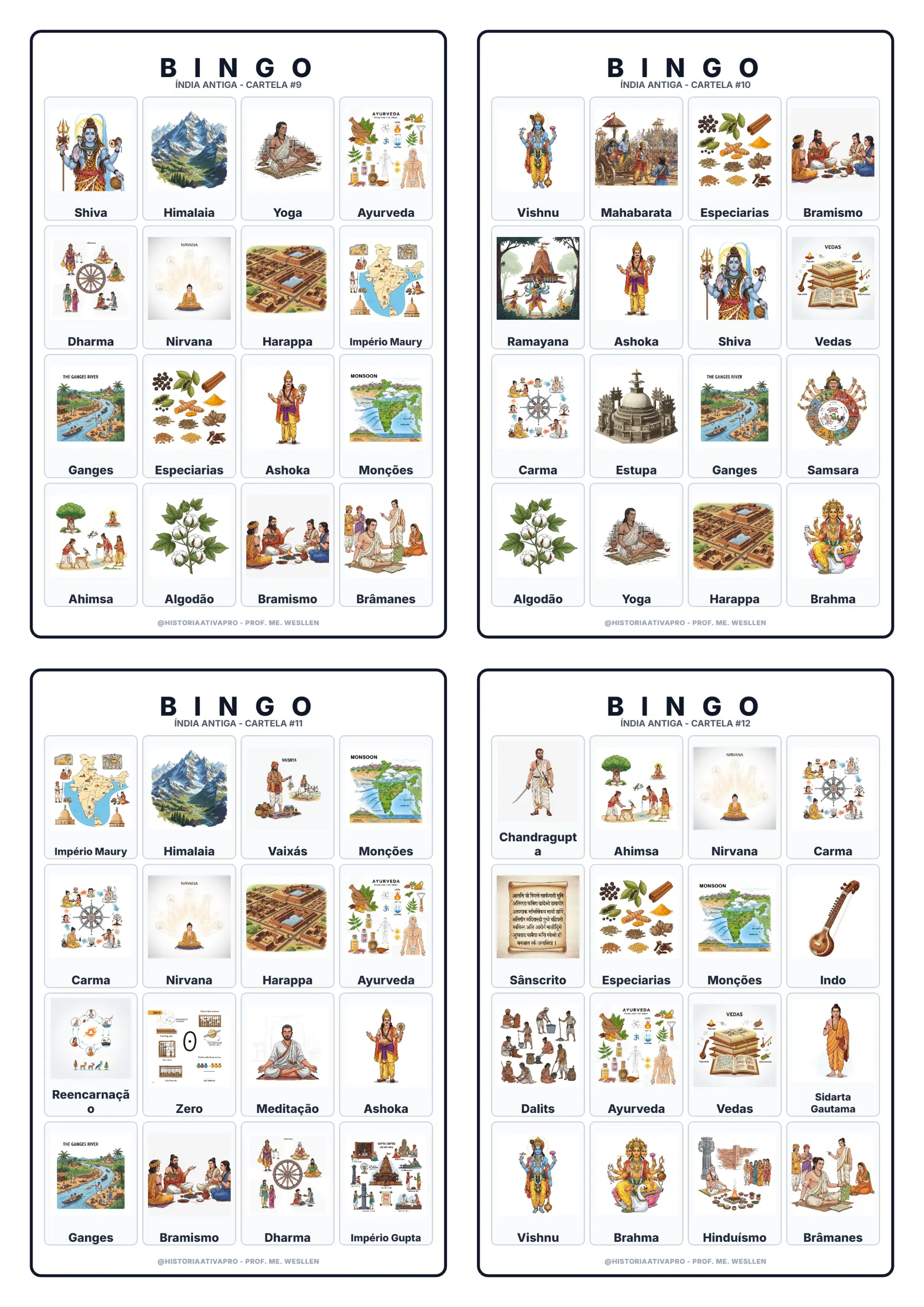 Bingo de História: Índia Antiga - 6º Ano — amostra 3: Jogo de Bingo sobre a Índia Antiga, Vale do Indo e sistema de castas