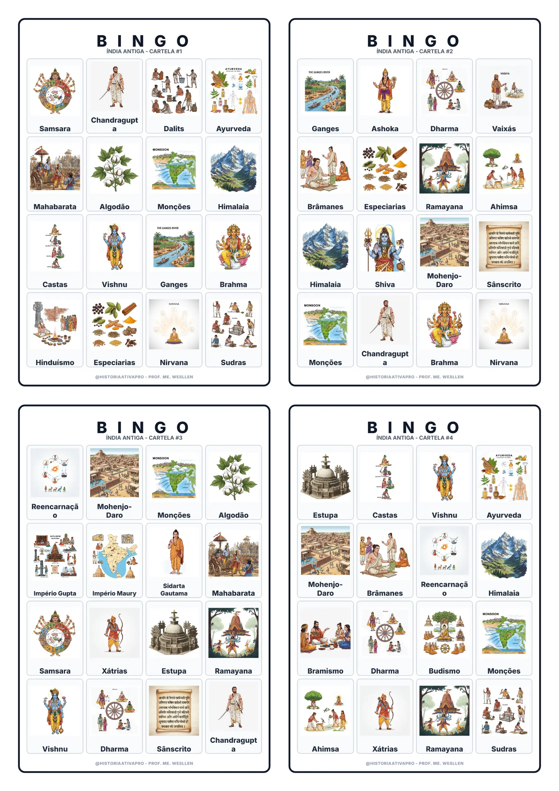 Bingo de História: Índia Antiga - 6º Ano — amostra 5: Jogo de Bingo sobre a Índia Antiga, Vale do Indo e sistema de castas