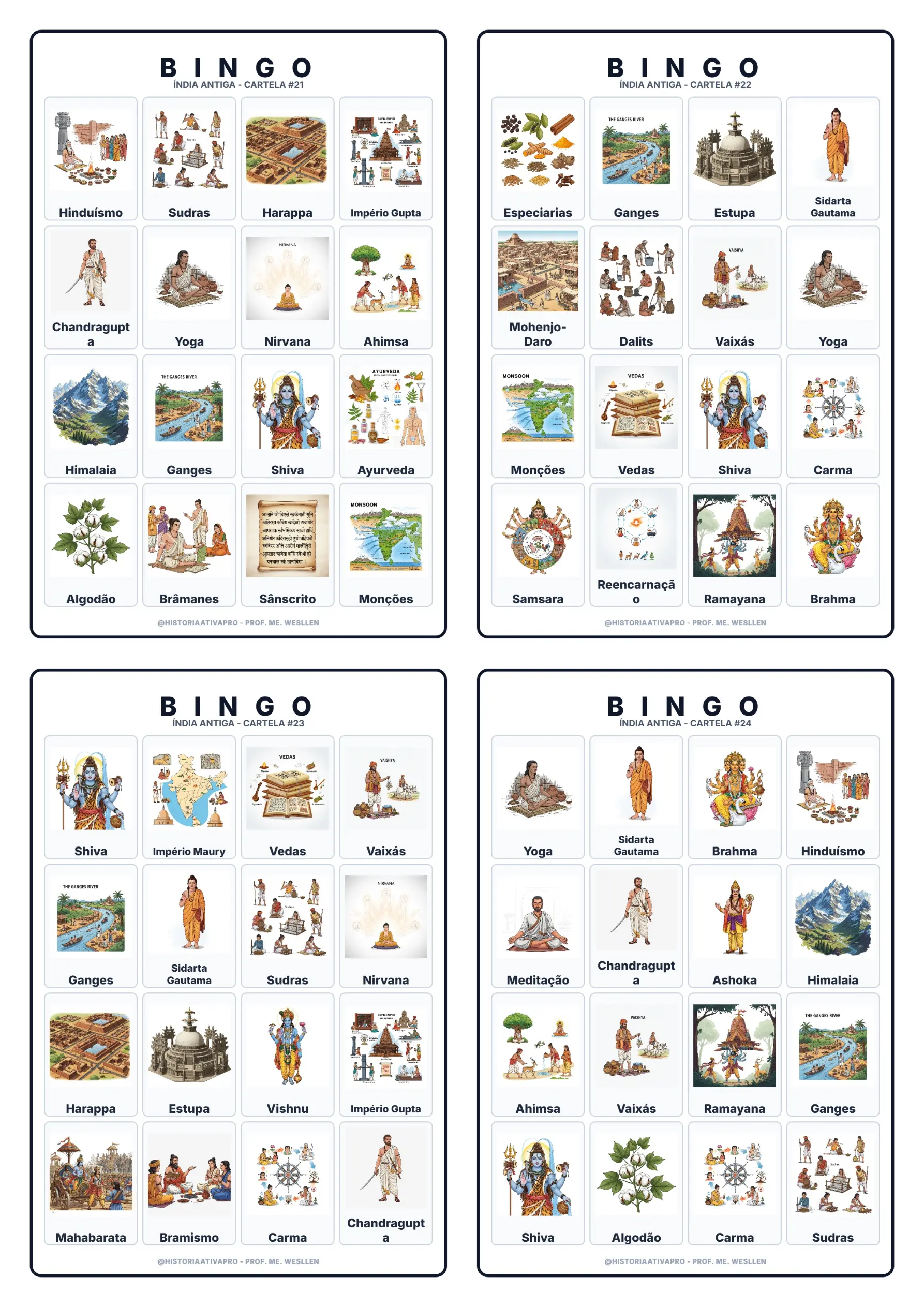 Bingo de História: Índia Antiga - 6º Ano — Jogos pedagógicos para Fundamental II (6º–9º): Jogo de Bingo sobre a Índia…