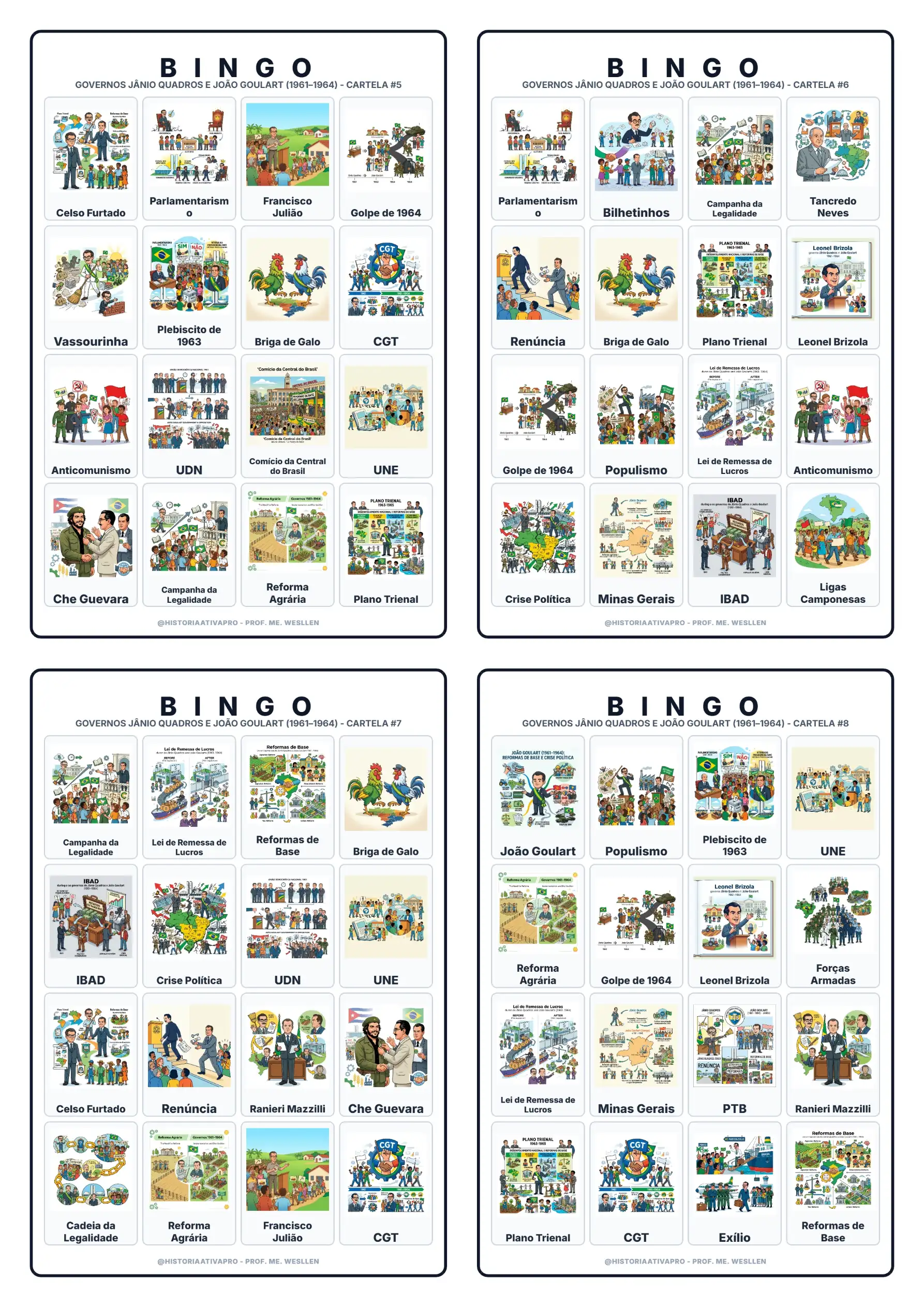 Bingo de História: Jânio Quadros e Jango - 9º Ano — amostra 4: Jogo de Bingo sobre os Governos Jânio Quadros e João Goulart Bingo de História: Jânio Quadros e Jango - 9º Ano — amostra 4: Jogo de Bingo sobre os Governos Jânio Quadros e João Goulart
