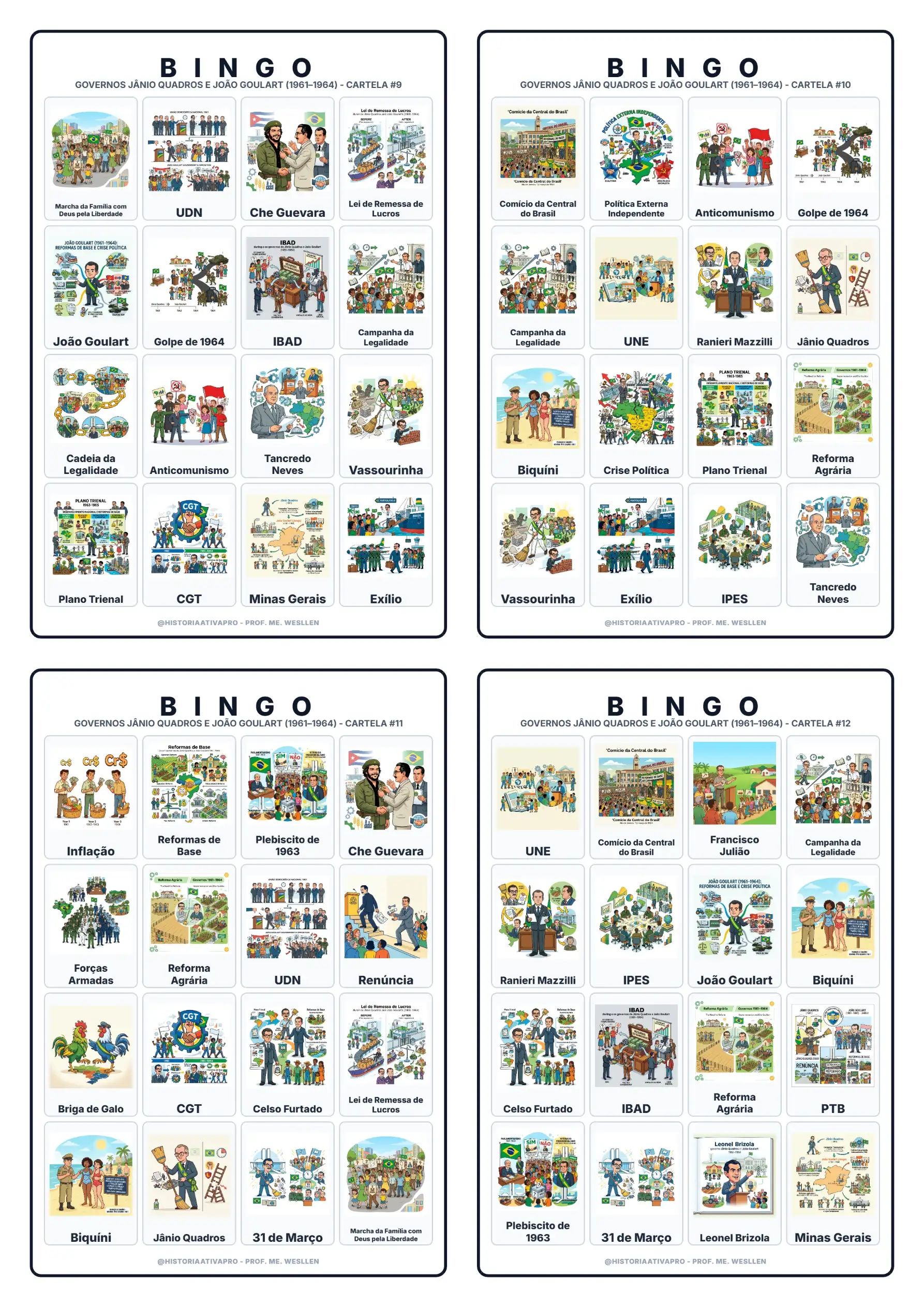 Bingo de História: Jânio Quadros e Jango - 9º Ano — amostra 5: Jogo de Bingo sobre os Governos Jânio Quadros e João Goulart Bingo de História: Jânio Quadros e Jango - 9º Ano — amostra 5: Jogo de Bingo sobre os Governos Jânio Quadros e João Goulart