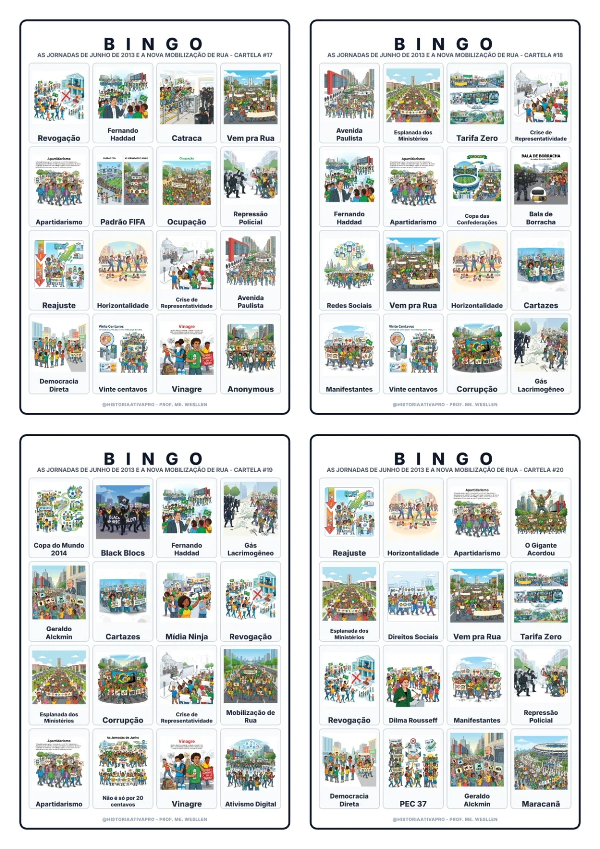 Bingo de História: Jornadas de Junho de 2013 - 9º Ano — amostra 7: Jogo de Bingo sobre as Jornadas de Junho de 2013 e as…