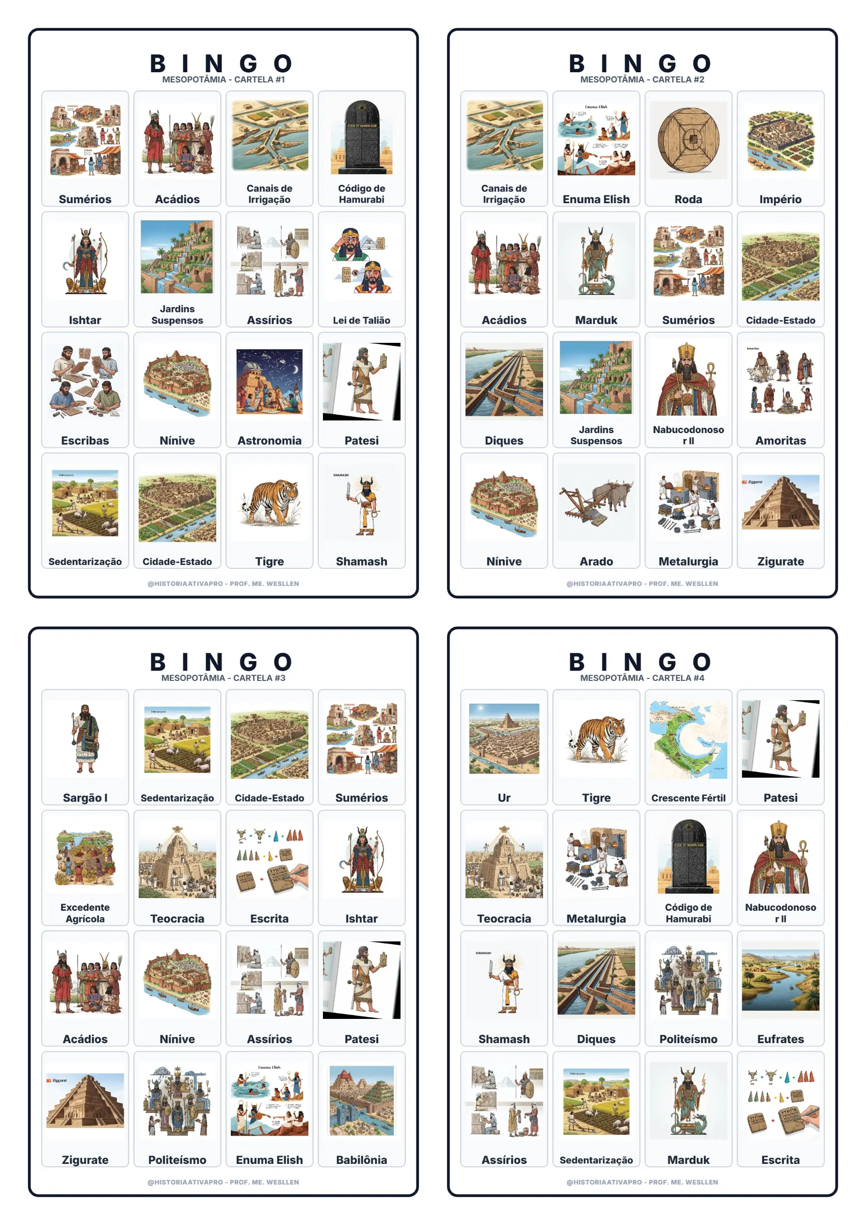 Bingo de História: Mesopotâmia - 6º Ano — Jogos pedagógicos para Fundamental II (6º–9º): Jogo de Bingo sobre a Mesopotâmia,…