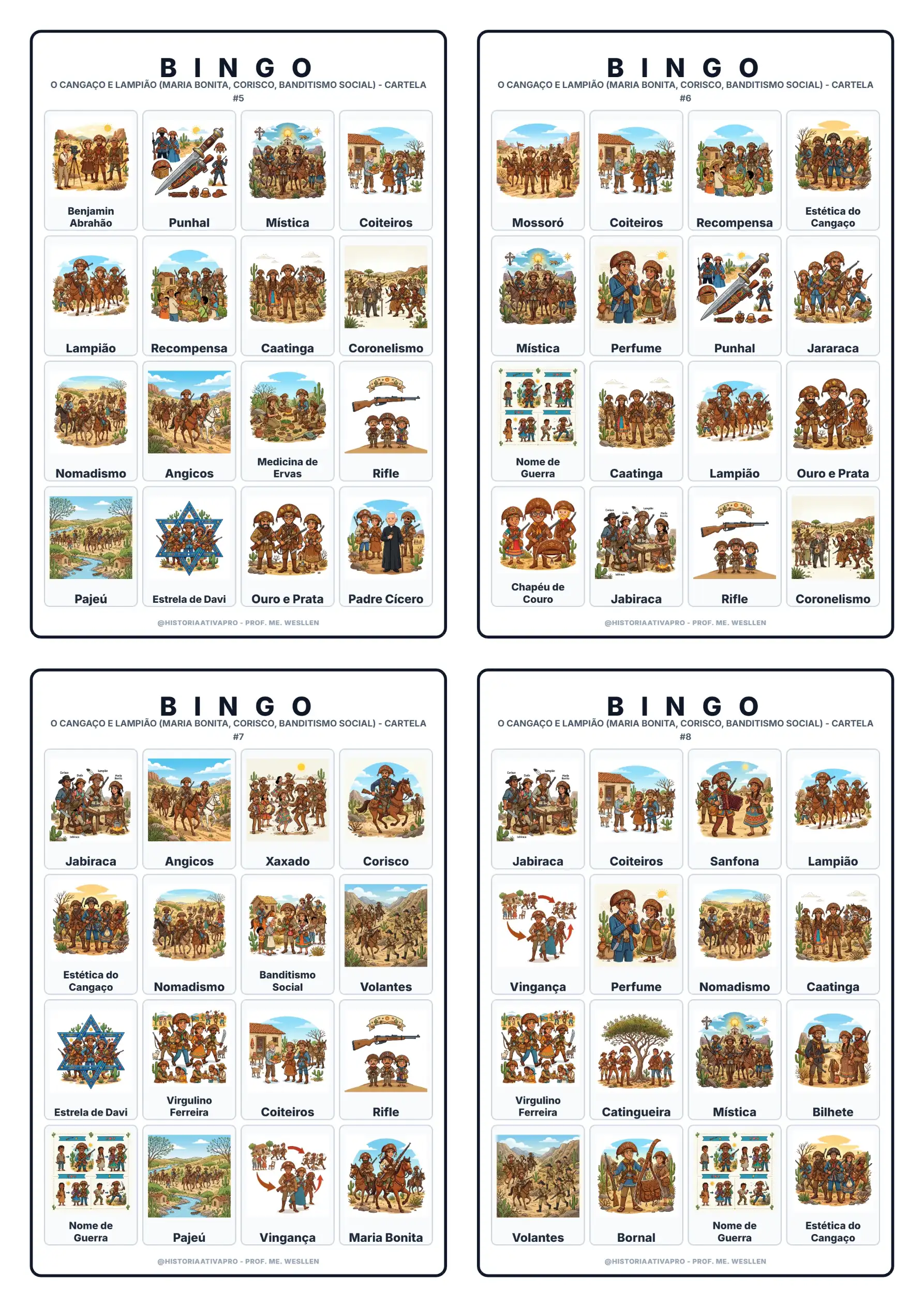 Bingo de História: O Cangaço e Lampião - 9º Ano — amostra 4: Jogo de Bingo sobre O Cangaço, Lampião e Maria Bonita