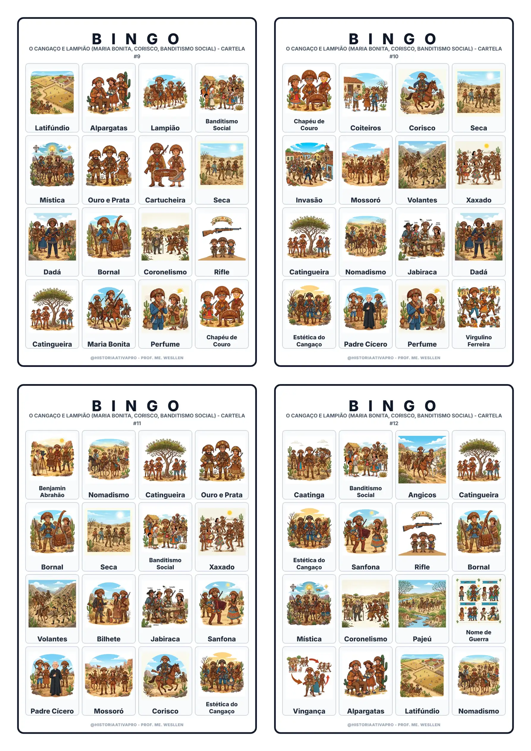 Bingo de História: O Cangaço e Lampião - 9º Ano — amostra 5: Jogo de Bingo sobre O Cangaço, Lampião e Maria Bonita