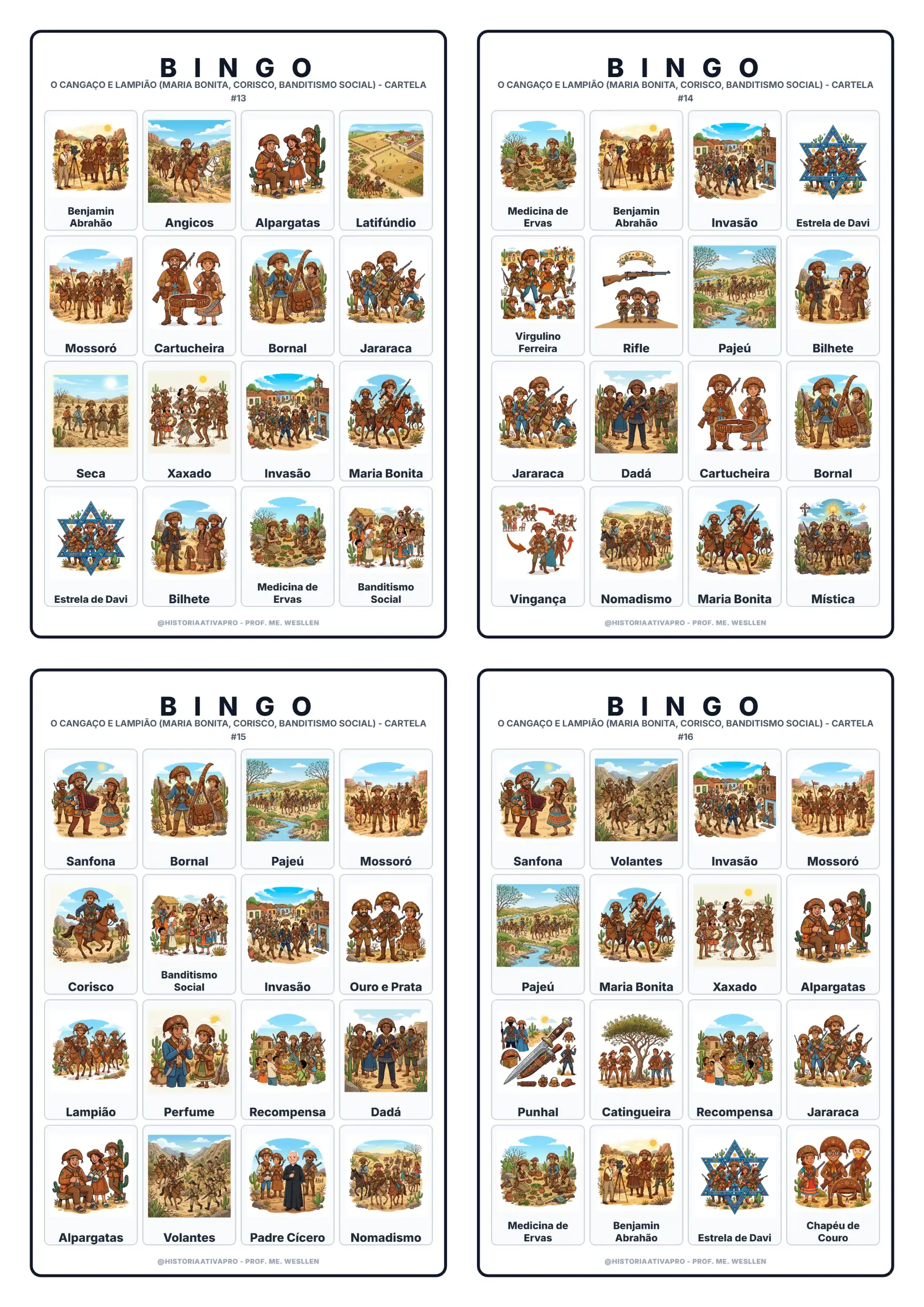 Bingo de História: O Cangaço e Lampião - 9º Ano — amostra 6: Jogo de Bingo sobre O Cangaço, Lampião e Maria Bonita