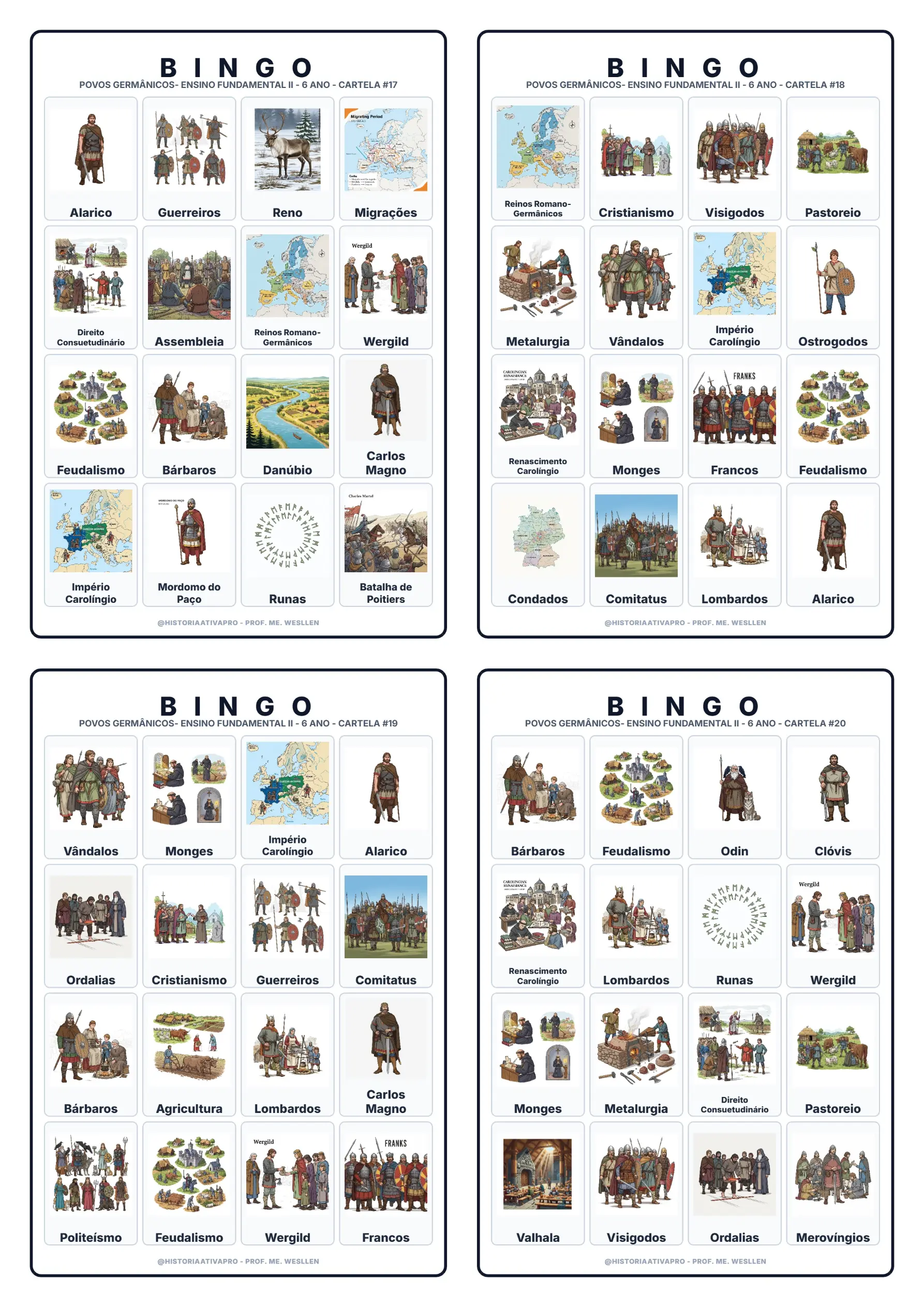 Bingo de História: Povos Germânicos - 6º e 7º Ano — amostra 1: Jogo de Bingo sobre os Povos Germânicos e as Invasões Bárbaras