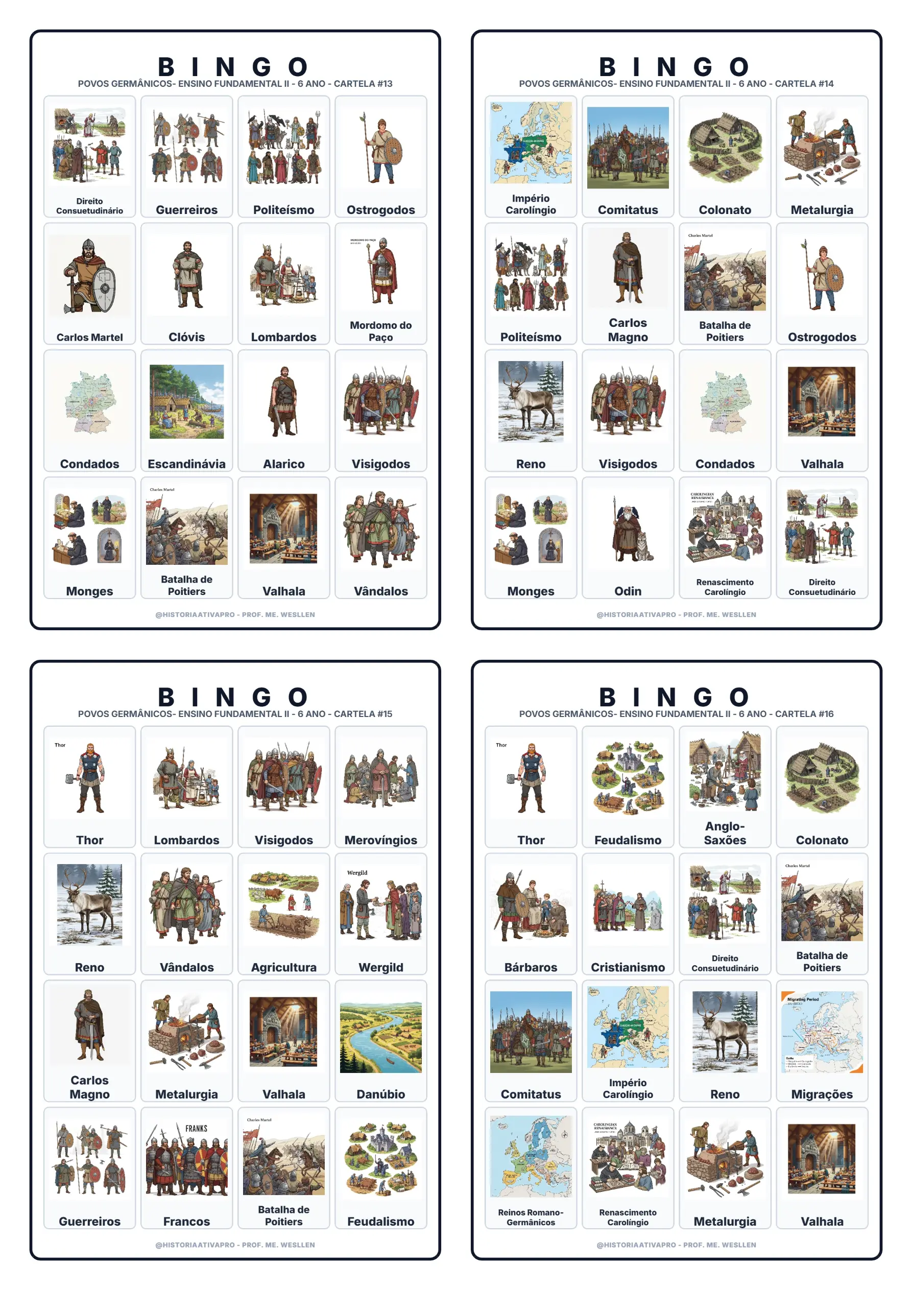 Bingo de História: Povos Germânicos - 6º e 7º Ano — amostra 2: Jogo de Bingo sobre os Povos Germânicos e as Invasões Bárbaras
