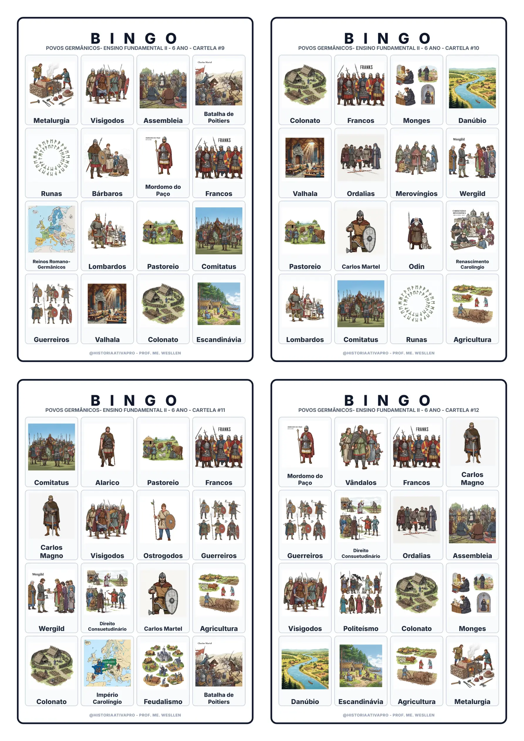 Bingo de História: Povos Germânicos - 6º e 7º Ano — amostra 3: Jogo de Bingo sobre os Povos Germânicos e as Invasões Bárbaras