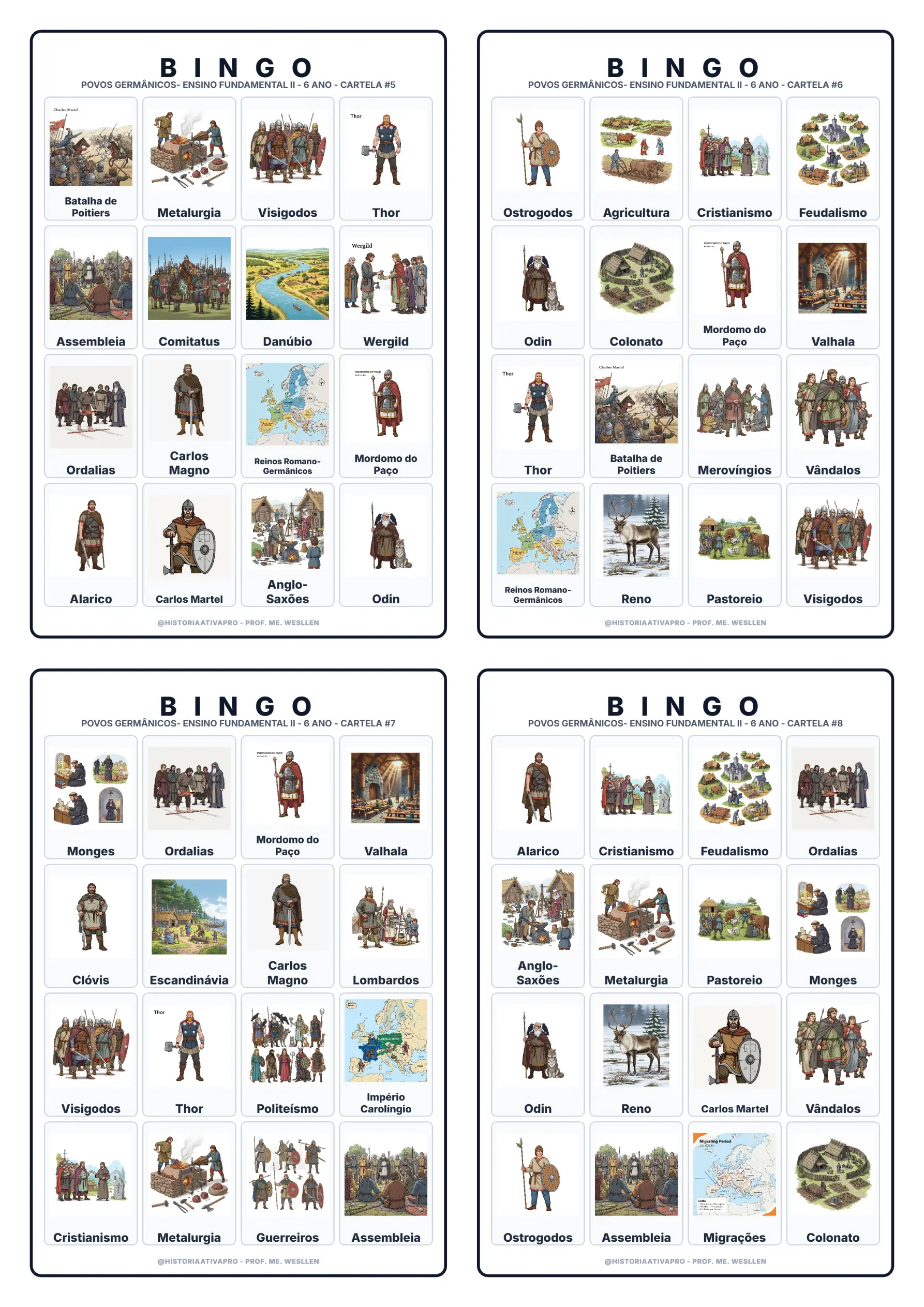 Bingo de História: Povos Germânicos - 6º e 7º Ano — amostra 4: Jogo de Bingo sobre os Povos Germânicos e as Invasões Bárbaras
