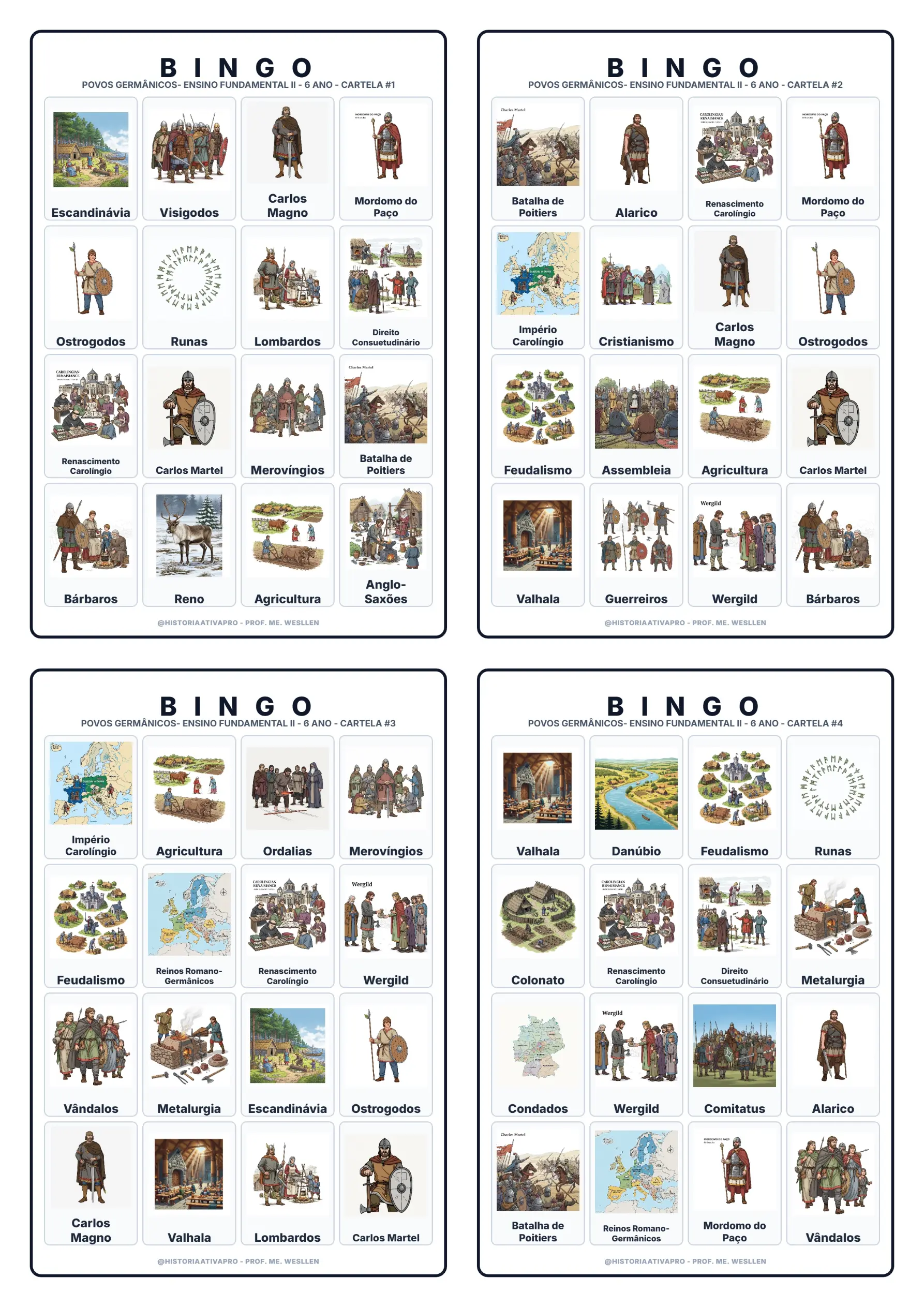 Bingo de História: Povos Germânicos - 6º e 7º Ano — amostra 5: Jogo de Bingo sobre os Povos Germânicos e as Invasões Bárbaras