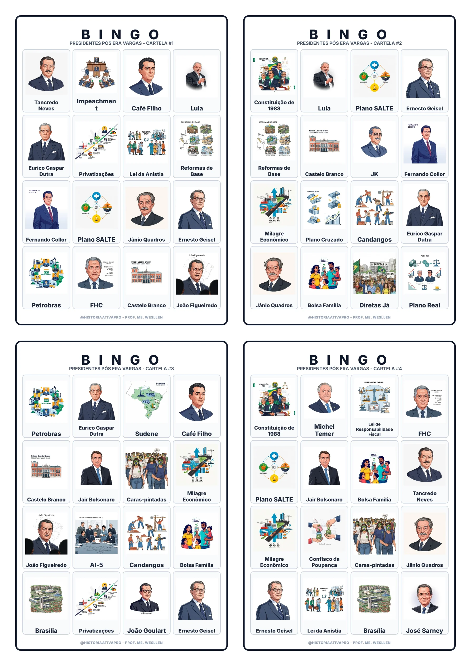 Bingo de História: Presidentes Pós-Vargas - 9º Ano — Jogos pedagógicos para Fundamental II (6º–9º): Jogo de Bingo sobre os…