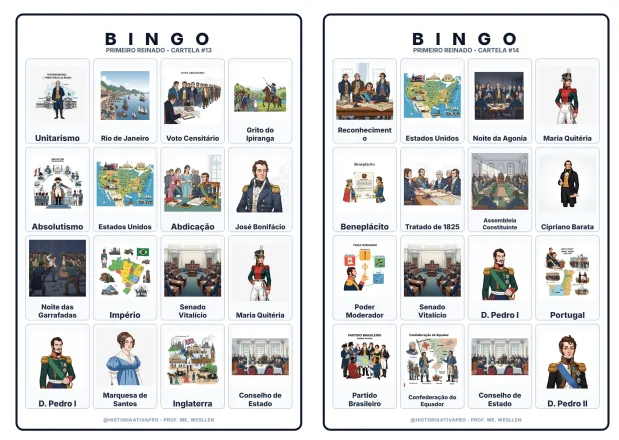 Bingo de História: Primeiro Reinado - 8º Ano — amostra 1: O que é o material? O Bingo de História: Primeiro Reinado é um…