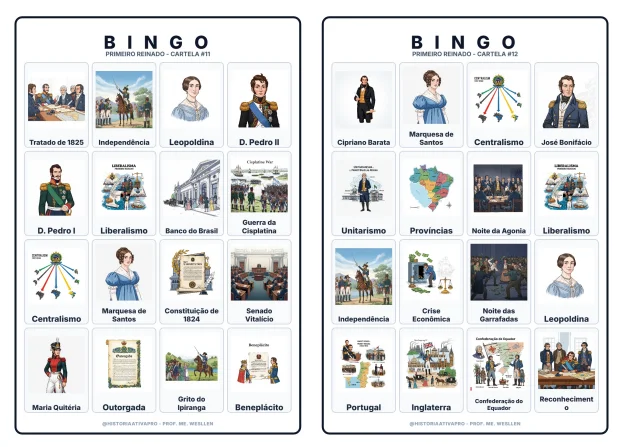 Bingo de História: Primeiro Reinado - 8º Ano — amostra 2: O que vem dentro?