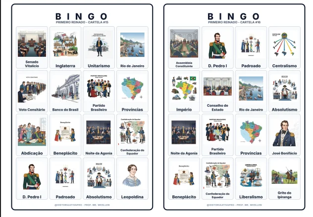 Bingo de História: Primeiro Reinado - 8º Ano — Jogos pedagógicos para Fundamental II (6º–9º): Jogo de Bingo sobre o…