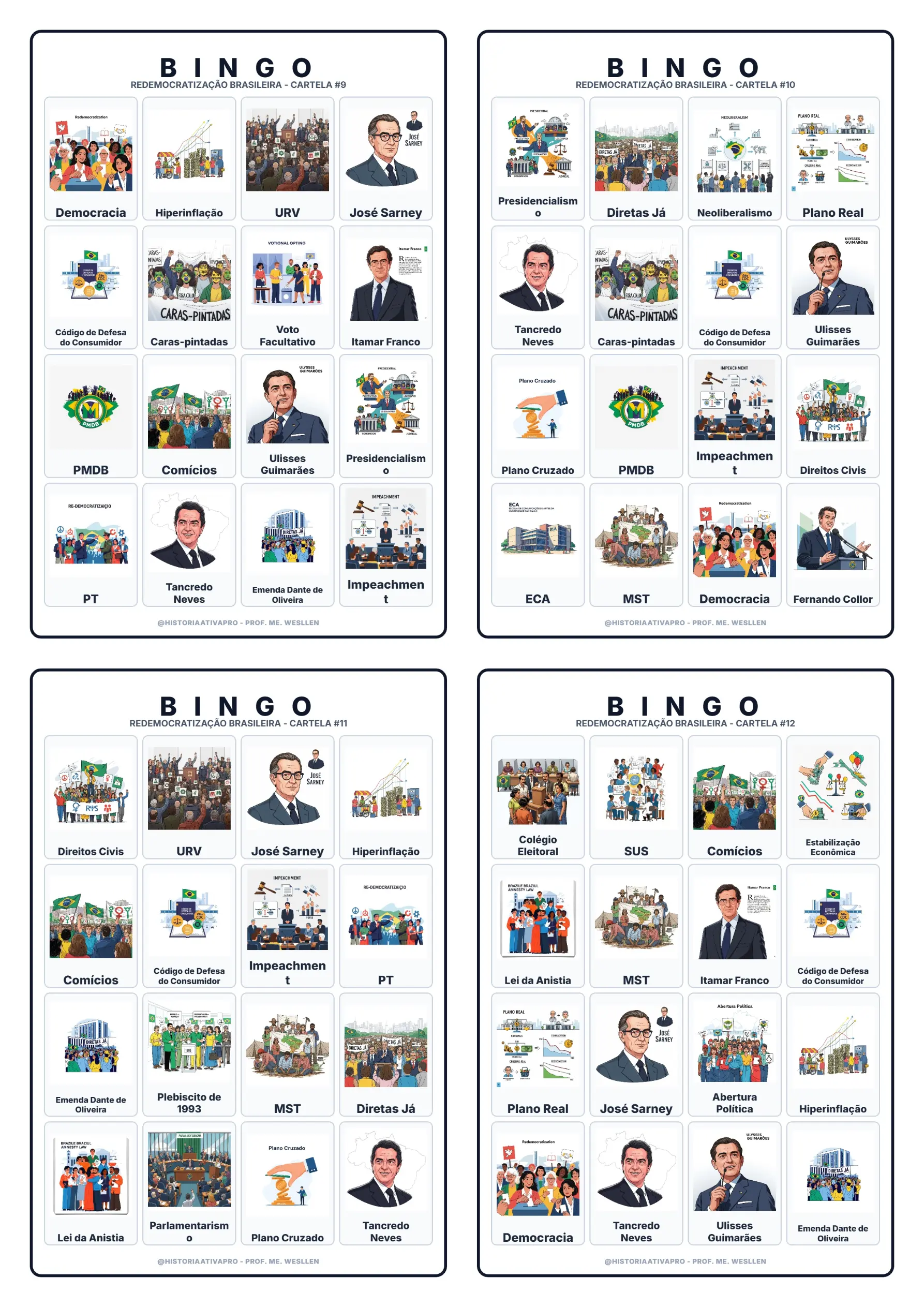 Bingo de História: Redemocratização - 9º Ano — amostra 5: Jogo de Bingo sobre a Redemocratização Brasileira e a…