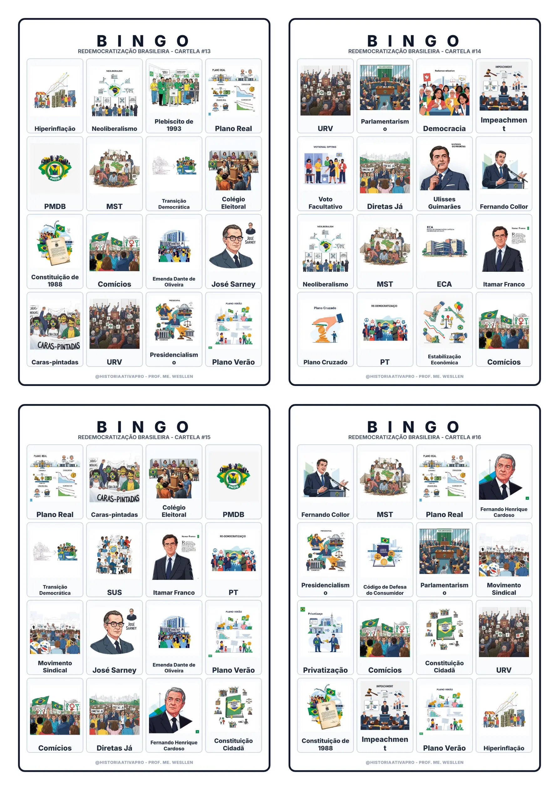Bingo de História: Redemocratização - 9º Ano — amostra 6: Jogo de Bingo sobre a Redemocratização Brasileira e a…