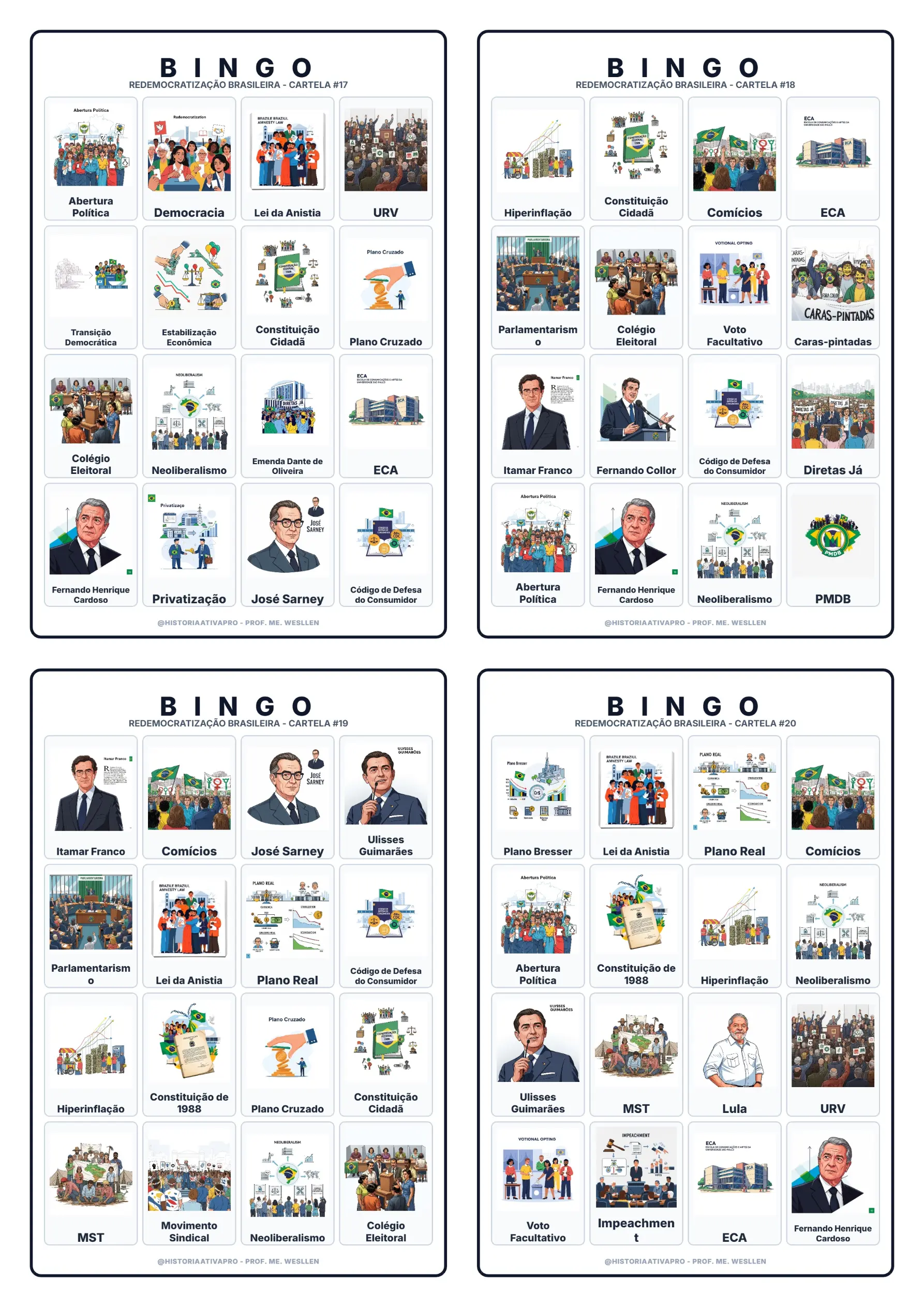 Bingo de História: Redemocratização - 9º Ano — amostra 7: Jogo de Bingo sobre a Redemocratização Brasileira e a…