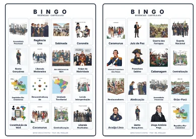 Bingo de História: Regências e Revoltas - 8º Ano — amostra 2: O que vem dentro?