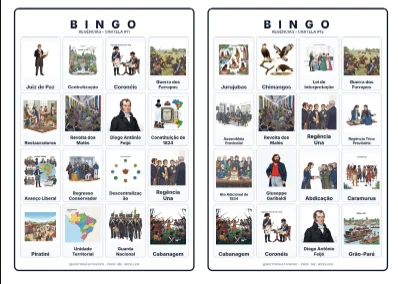 Bingo de História: Regências e Revoltas - 8º Ano — amostra 3: Jogo de Bingo sobre o Período Regencial e as Revoltas…