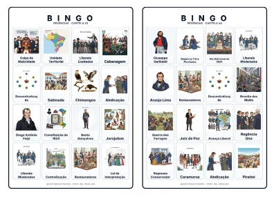Bingo de História: Regências e Revoltas - 8º Ano — amostra 6: Jogo de Bingo sobre o Período Regencial e as Revoltas…