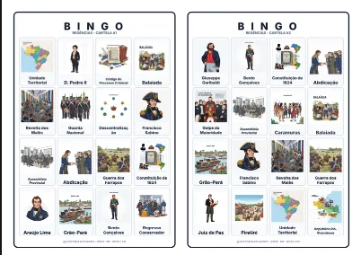 Bingo de História: Regências e Revoltas - 8º Ano — amostra 7: Jogo de Bingo sobre o Período Regencial e as Revoltas…